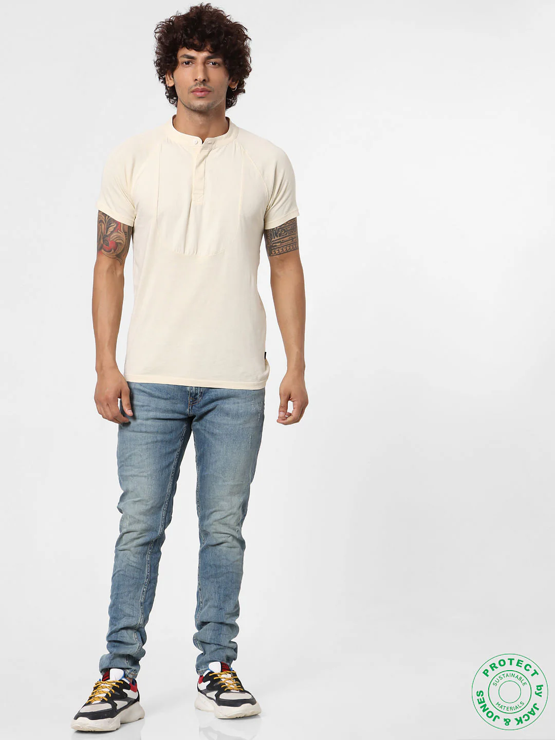 White Short Sleeves Henley Neck T-shirt - Image 4