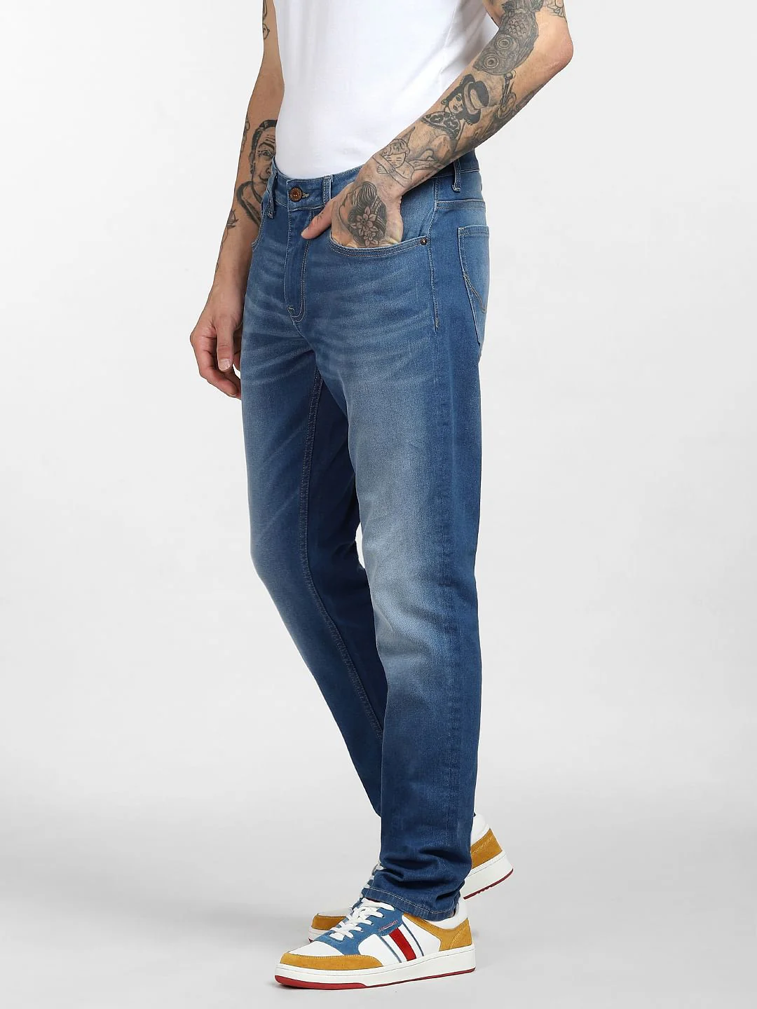 Blue Low Rise Faded Glenn Slim Jeans - Image 3