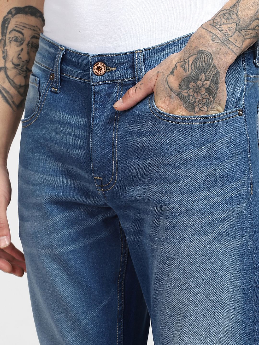 Blue Low Rise Faded Glenn Slim Jeans - Image 5