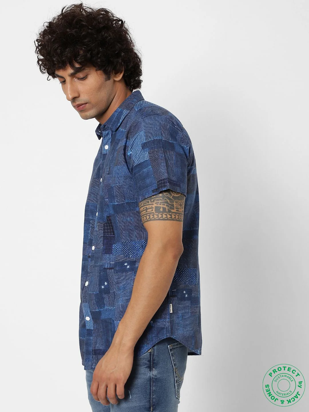 Blue All Over Patchwork Print Short Sleeves Shirt - Image 2