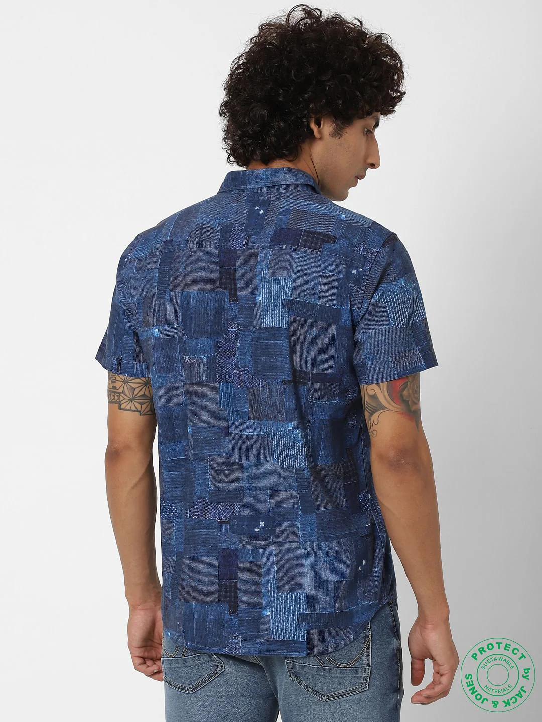 Blue All Over Patchwork Print Short Sleeves Shirt - Image 3
