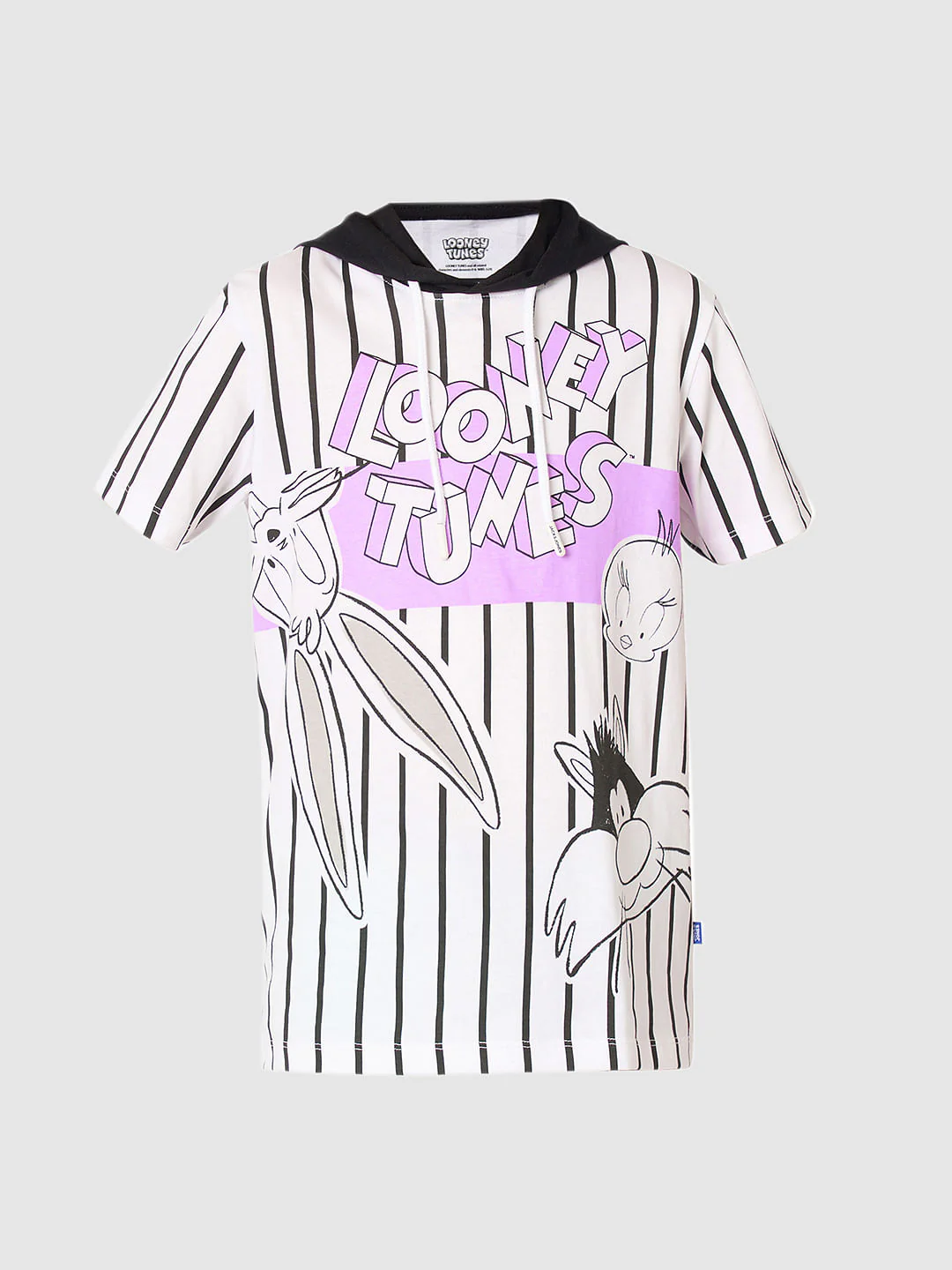 Looney Tunes White Striped Printed Hooded T-shirt - Image 7