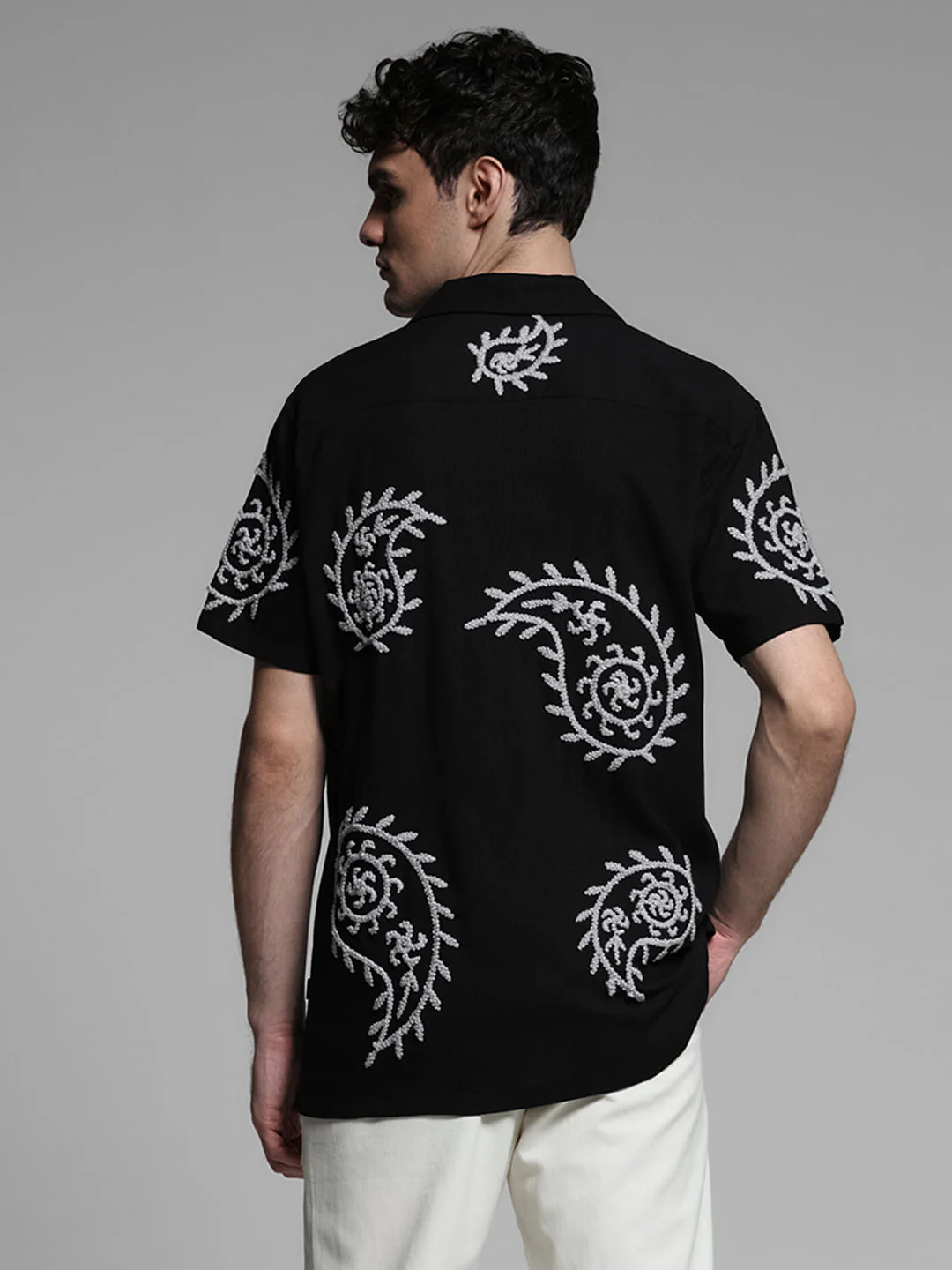 Black Embroidered Short Sleeves Shirt - Image 4