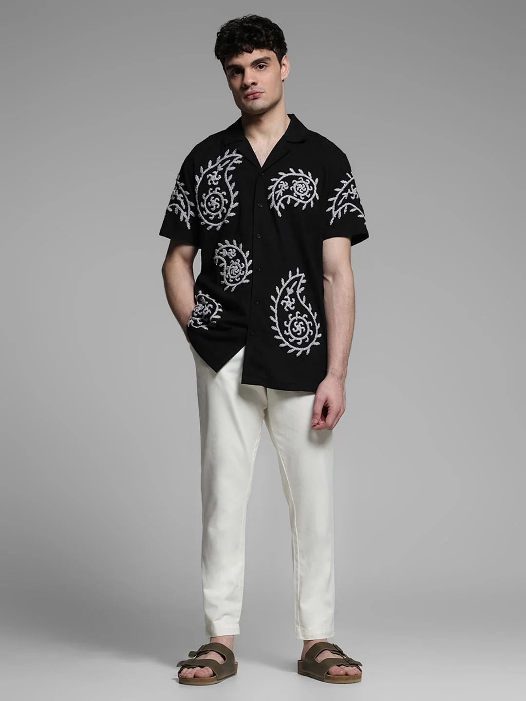 Black Embroidered Short Sleeves Shirt - Image 6