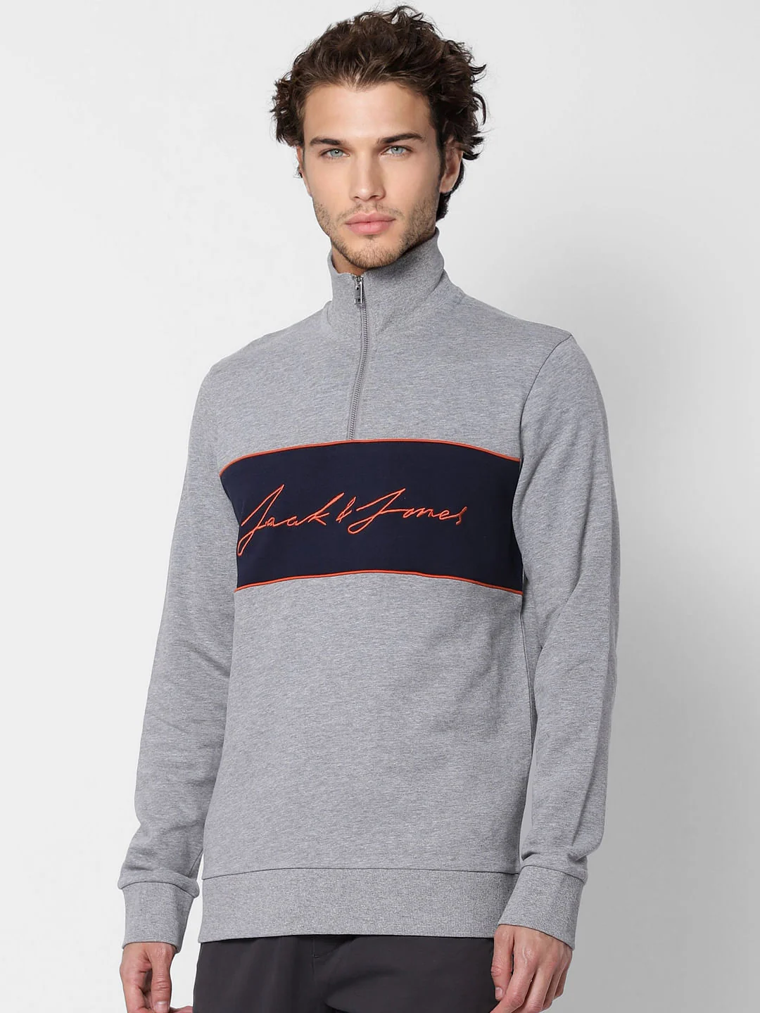 Grey Logo Print High Neck Sweatshirt - Image 3