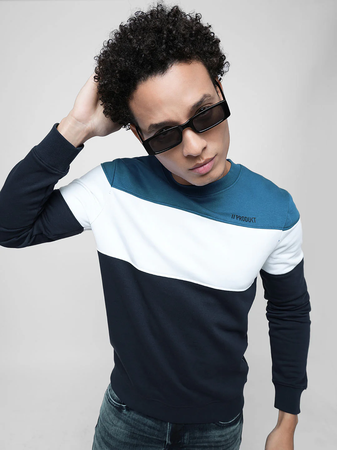 PRODUKT by JACK&JONES Blue Colourblocked Print Sweatshirt