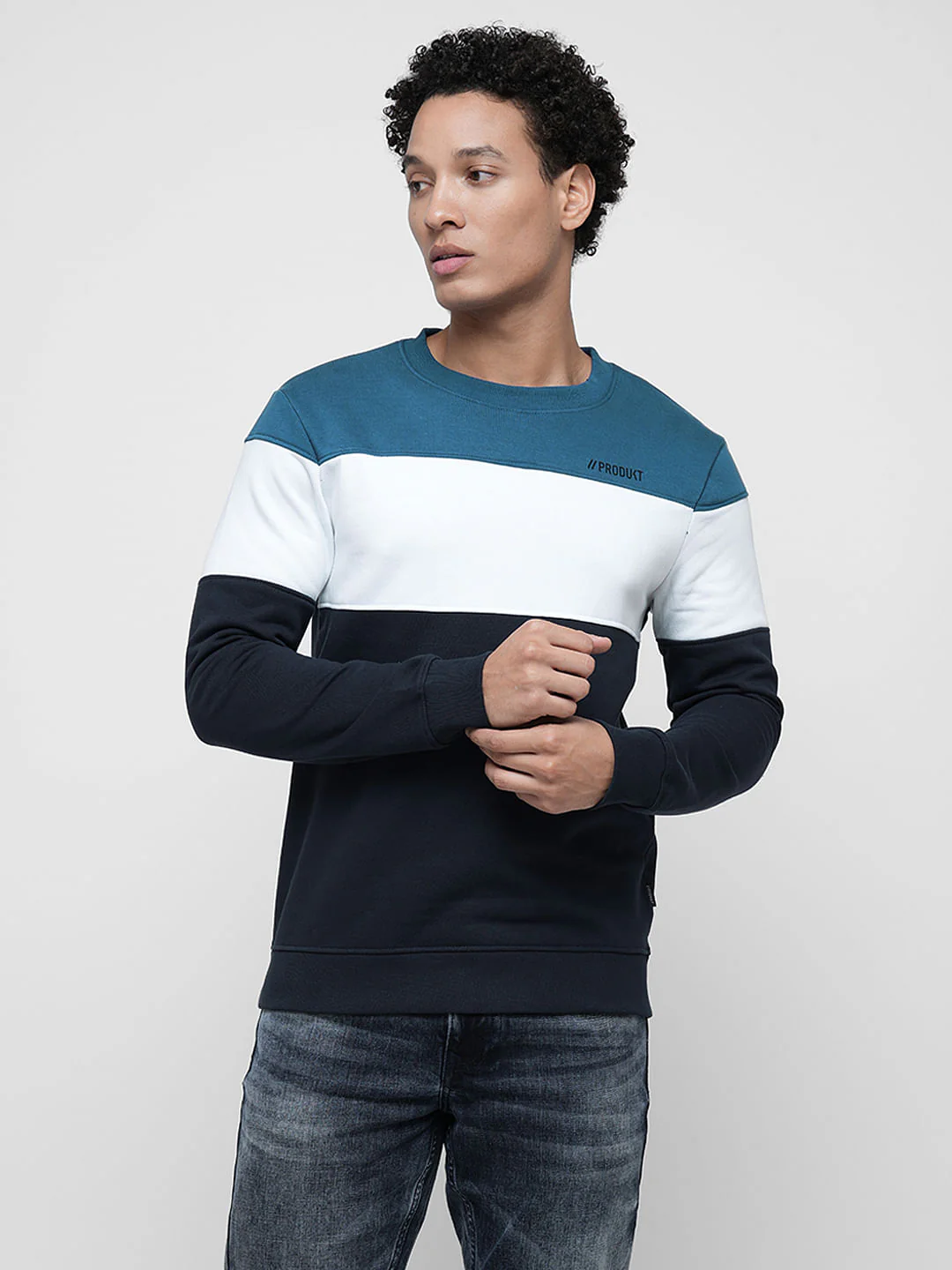 PRODUKT by JACK&JONES Blue Colourblocked Print Sweatshirt - Image 2