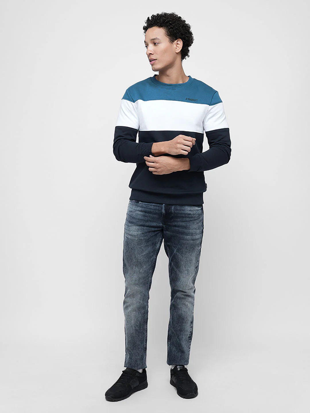 PRODUKT by JACK&JONES Blue Colourblocked Print Sweatshirt - Image 5