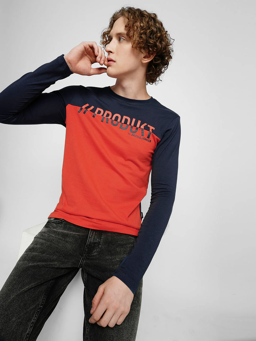 PRODUKT by JACK&JONES Red Colourblocked Full Sleeves T-shirt