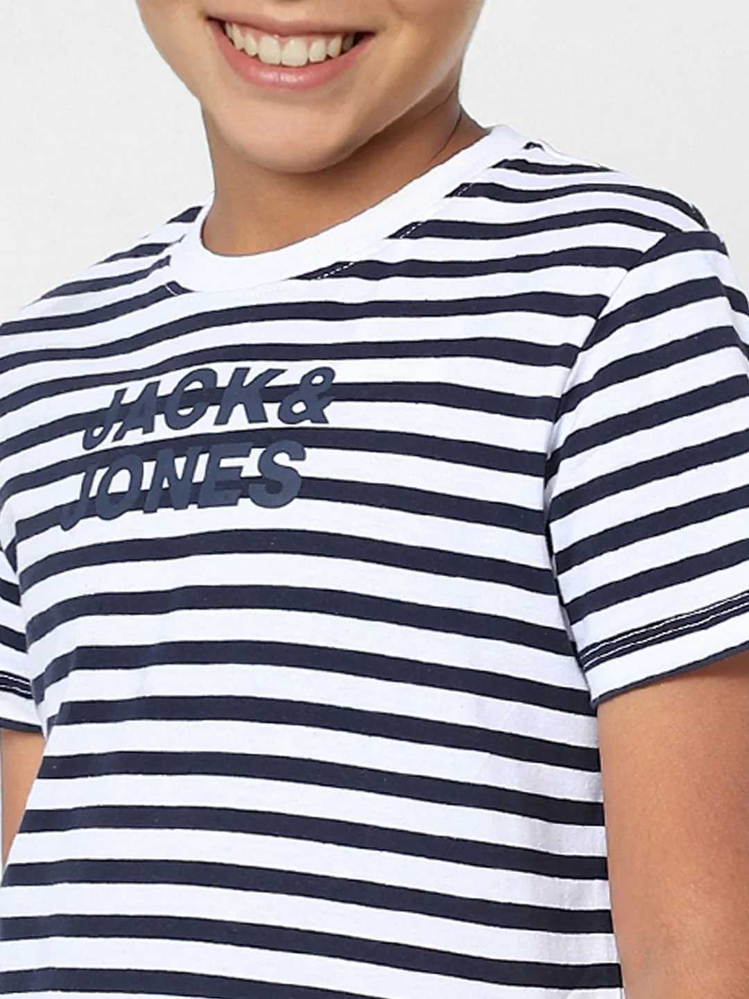 BOYS Navy Blue Striped Crew Neck T-shirt - Image 5
