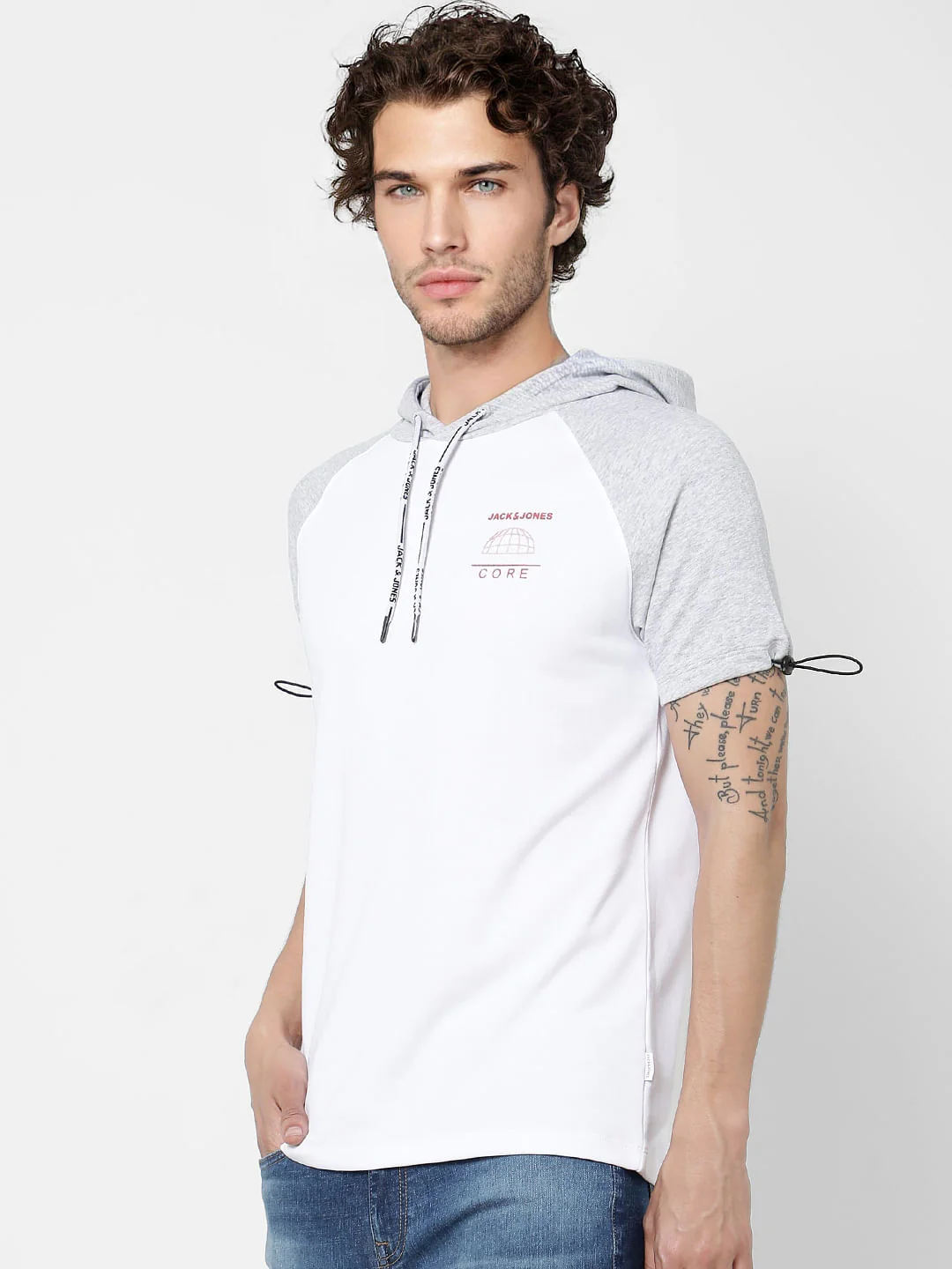 White Colourblocked Hooded Sweatshirt - Image 3