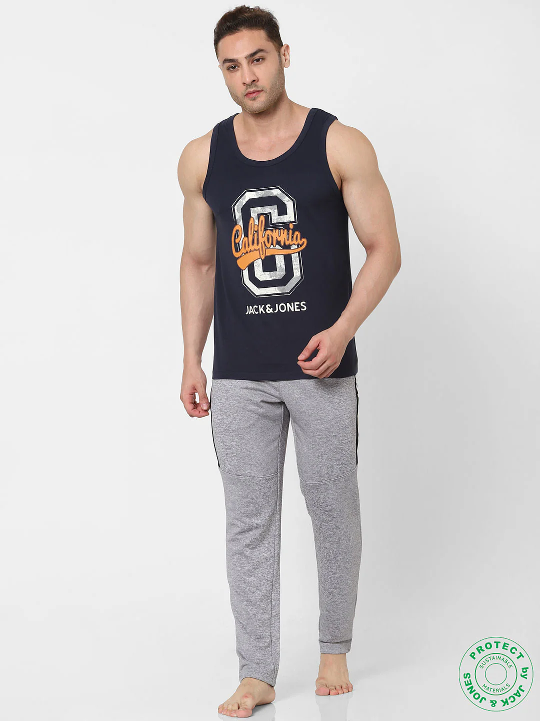 Navy Blue Logo Print Vest