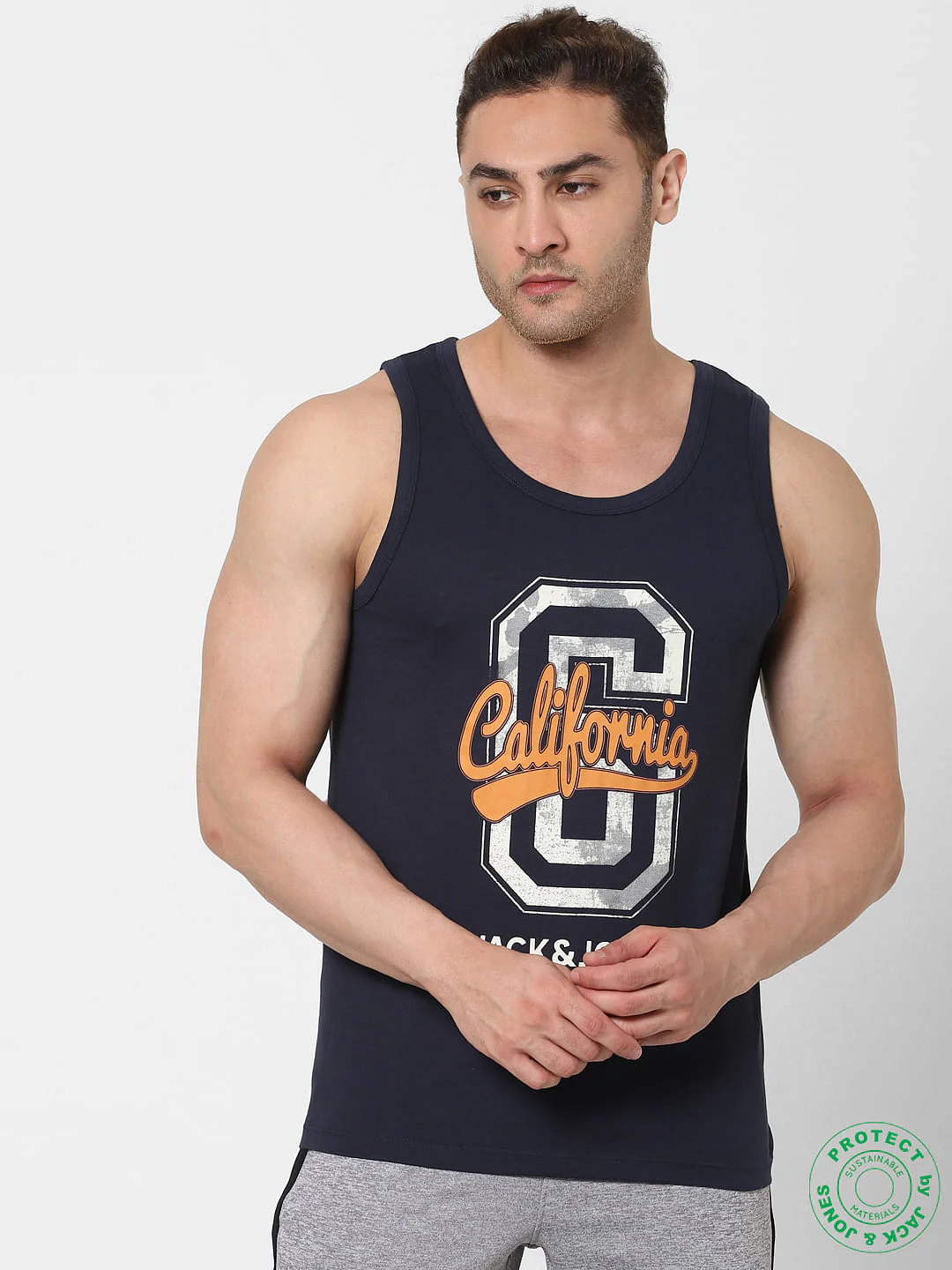 Navy Blue Logo Print Vest - Image 2