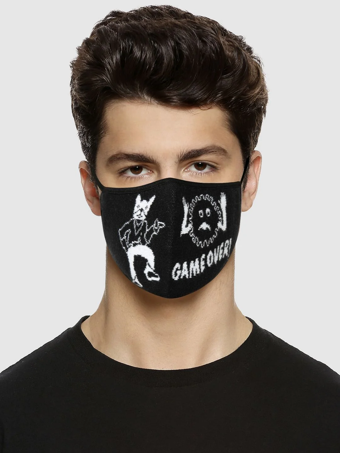 Black Graphic Print Knit 3PLY Mask