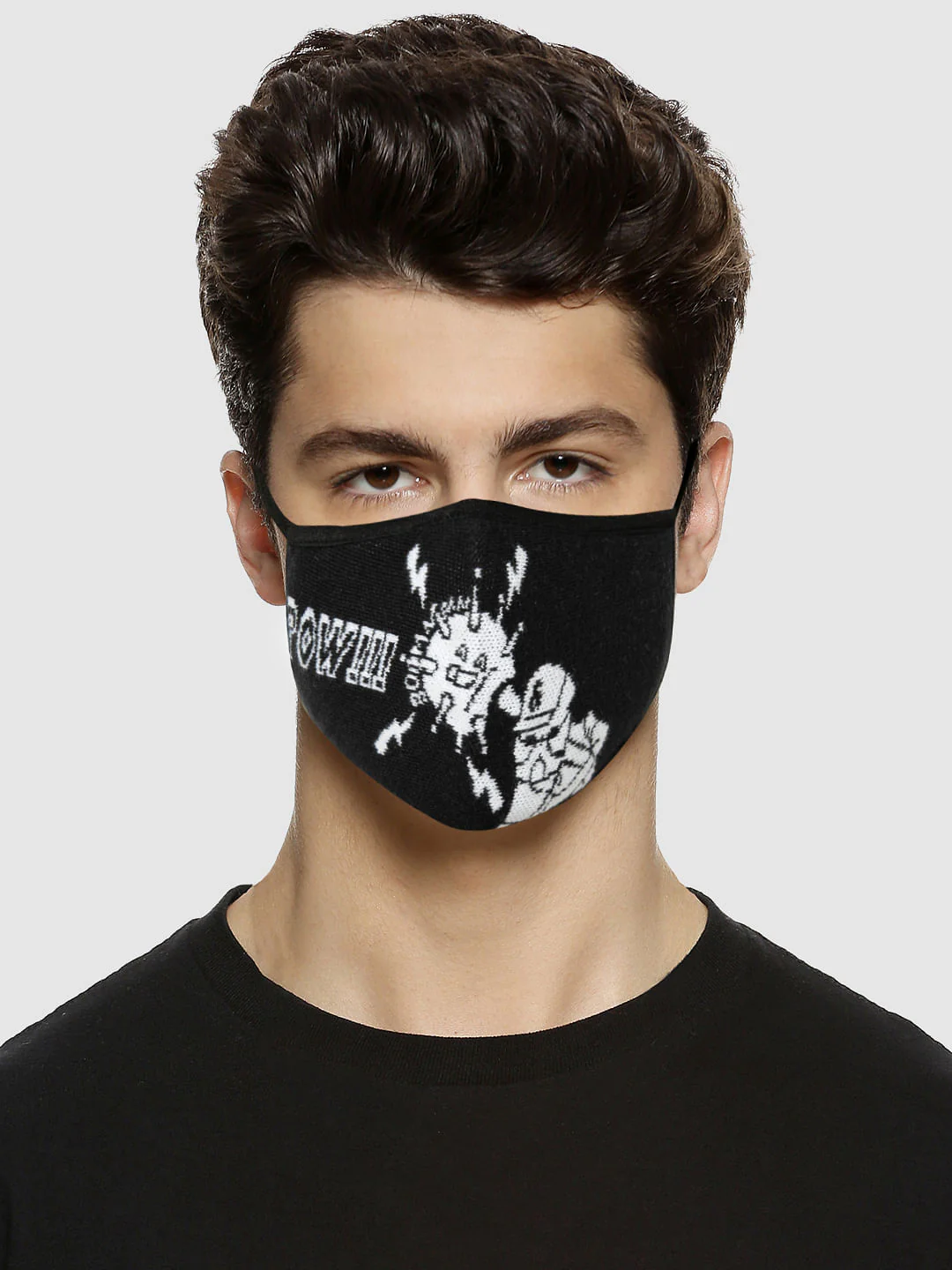 Black Typographic Print Knit 3PLY Mask