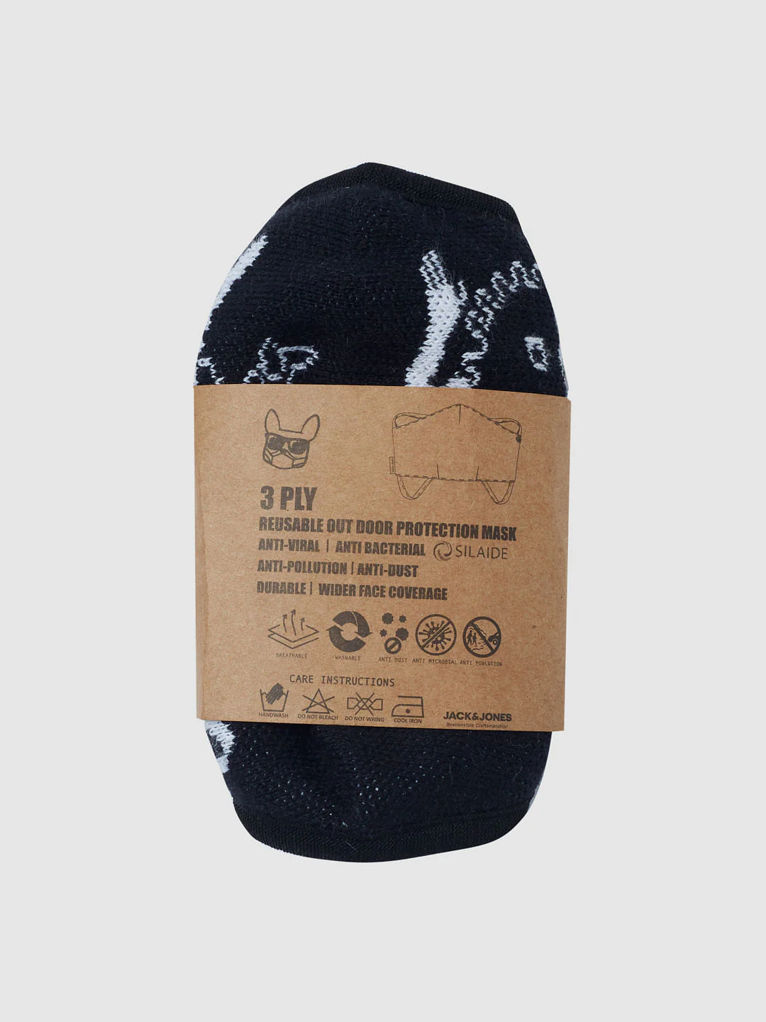 Black Text Print Knit 3PLY Mask - Image 6