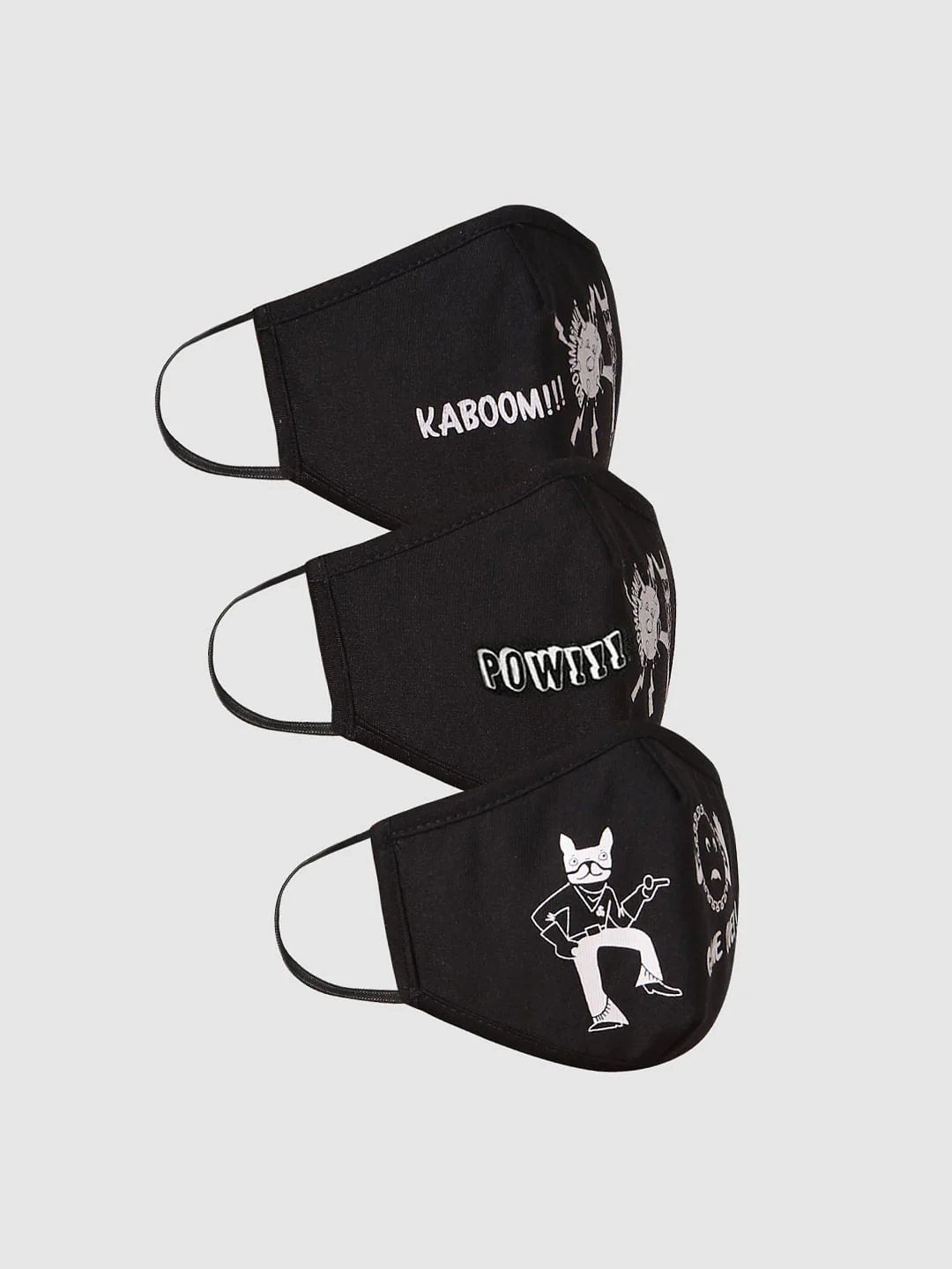 Pack of 3 Black Graphic Print Knit 3PLY Mask