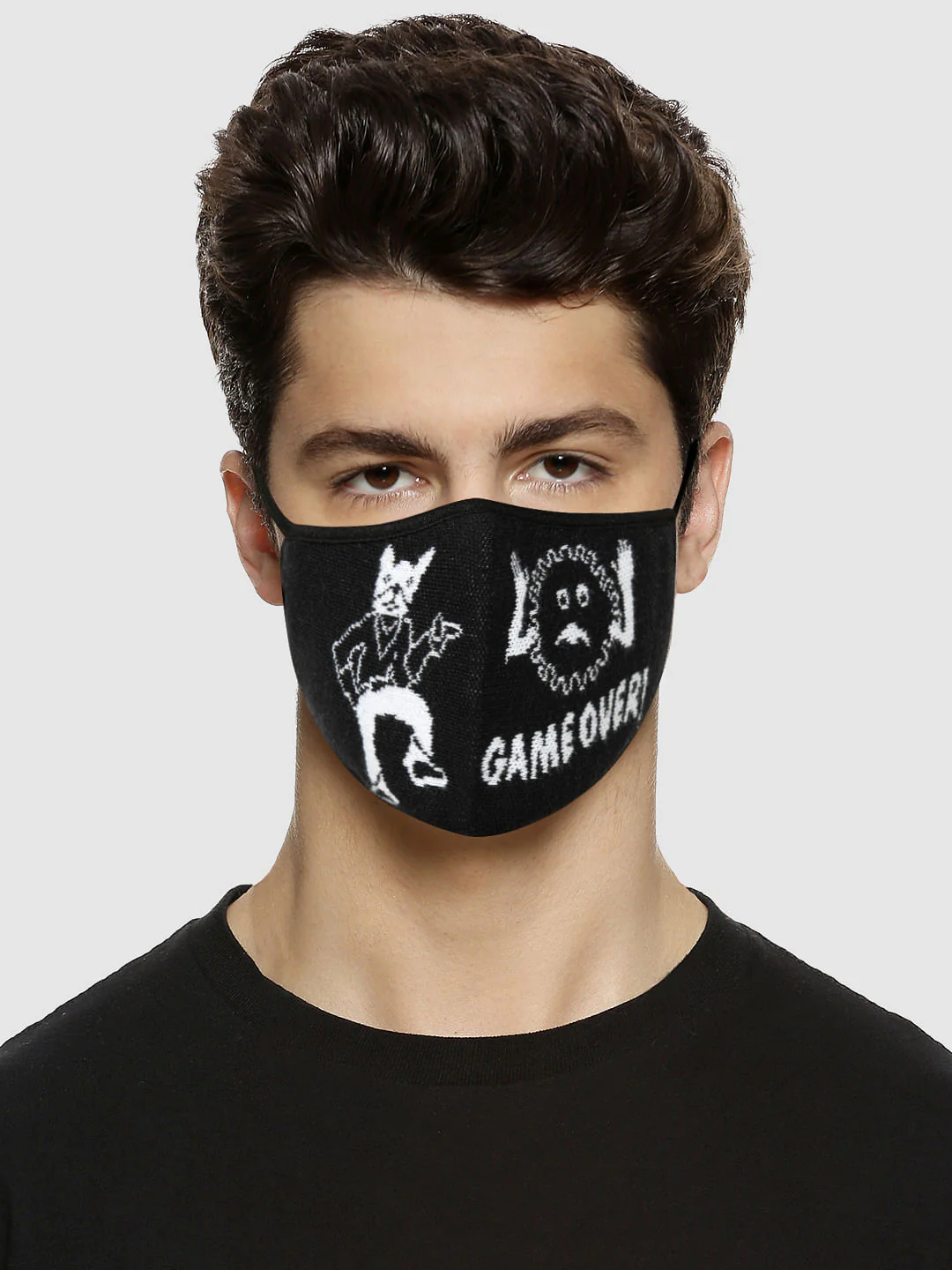 Pack of 3 Black Graphic Print Knit 3PLY Mask - Image 2