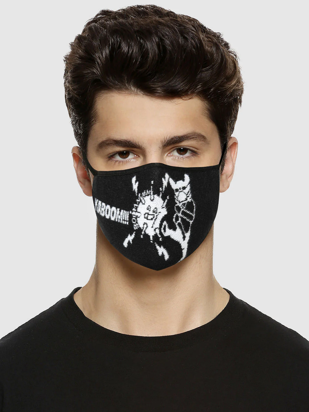 Pack of 3 Black Graphic Print Knit 3PLY Mask - Image 4