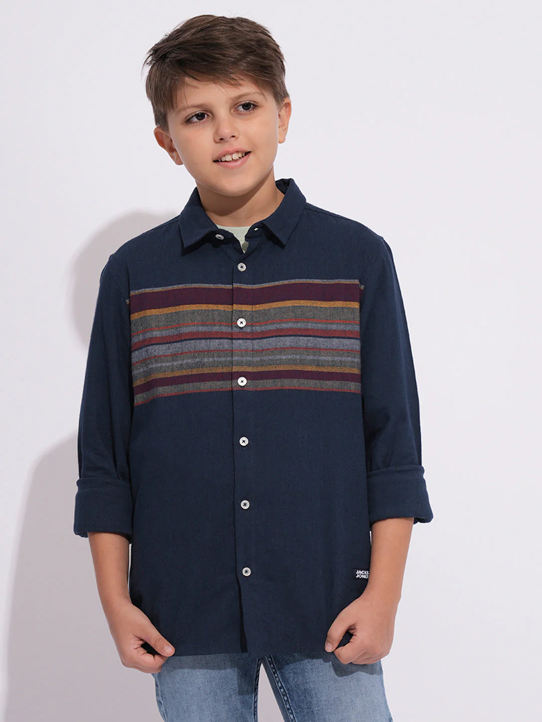 Boys Navy Blue Full Sleeves Shirt - Image 2