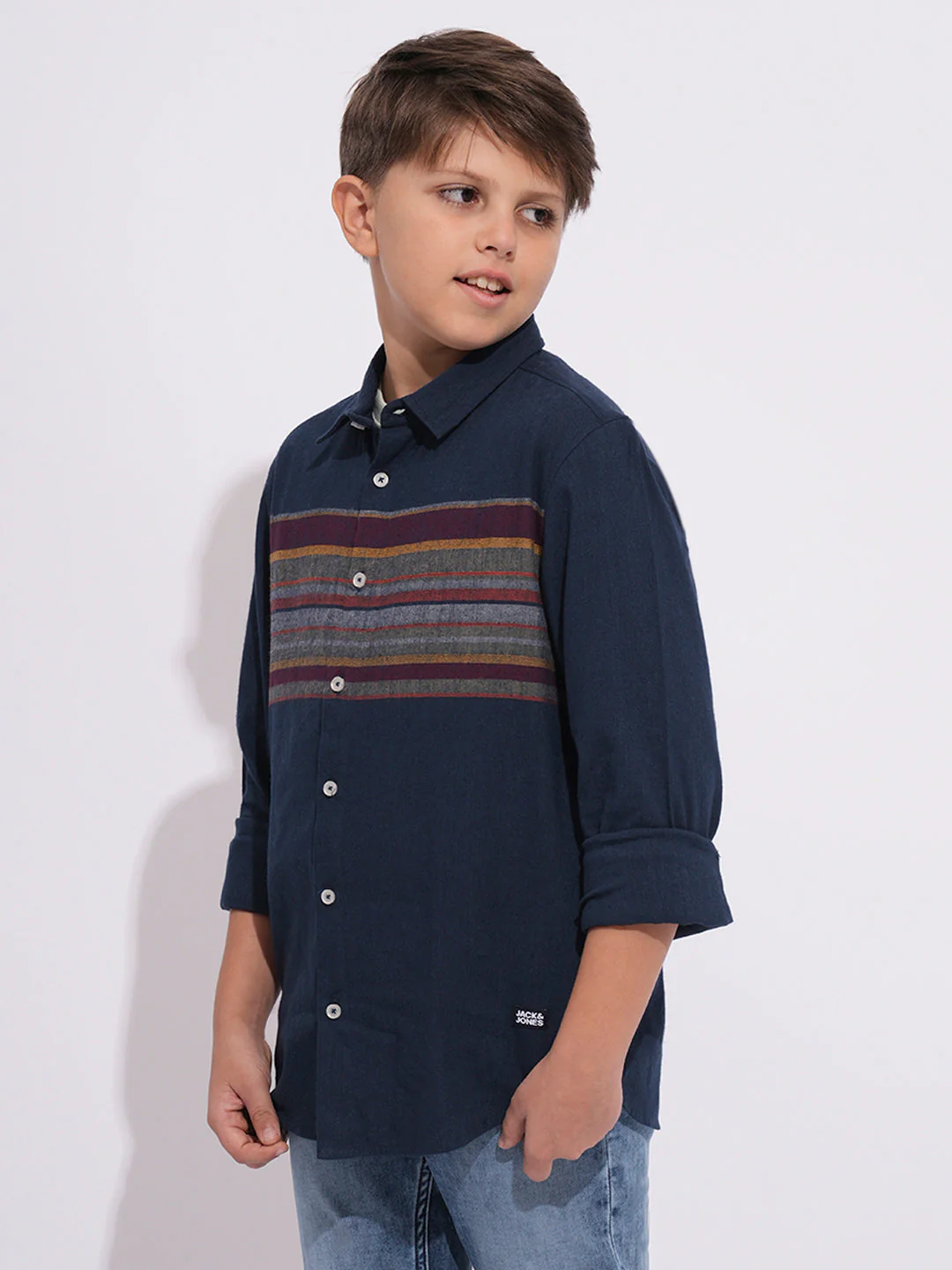 Boys Navy Blue Full Sleeves Shirt - Image 3