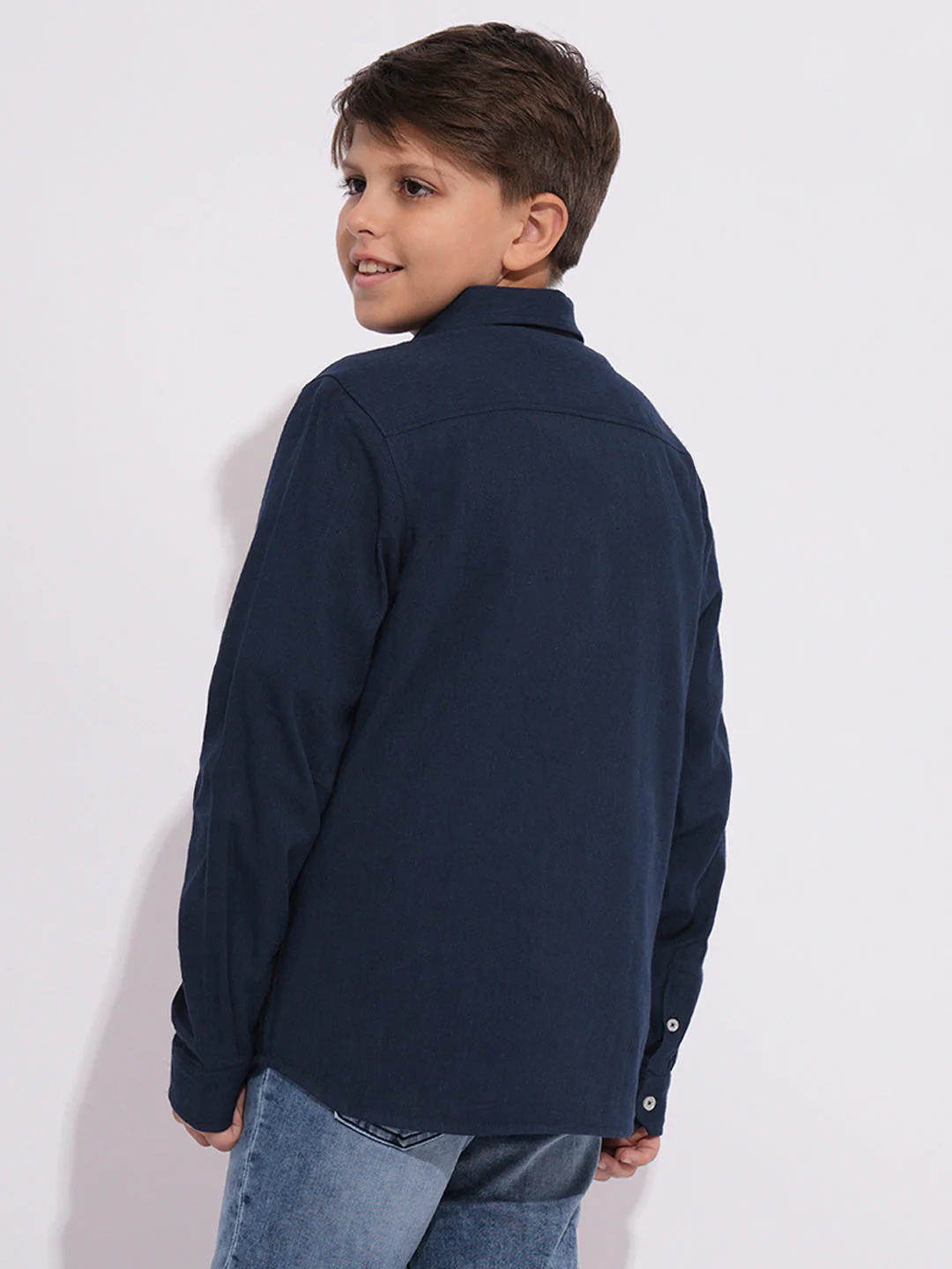 Boys Navy Blue Full Sleeves Shirt - Image 4
