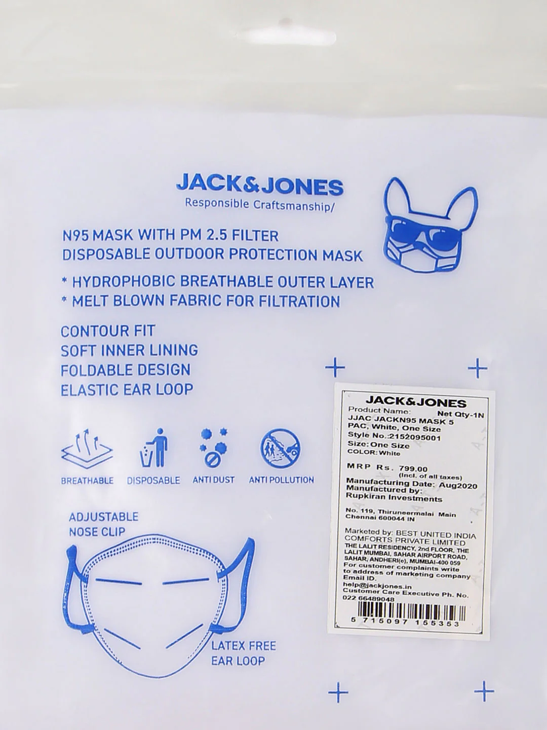 Pack of 5 White Logo Print N95 Mask with PM2.5 Filter - Image 8
