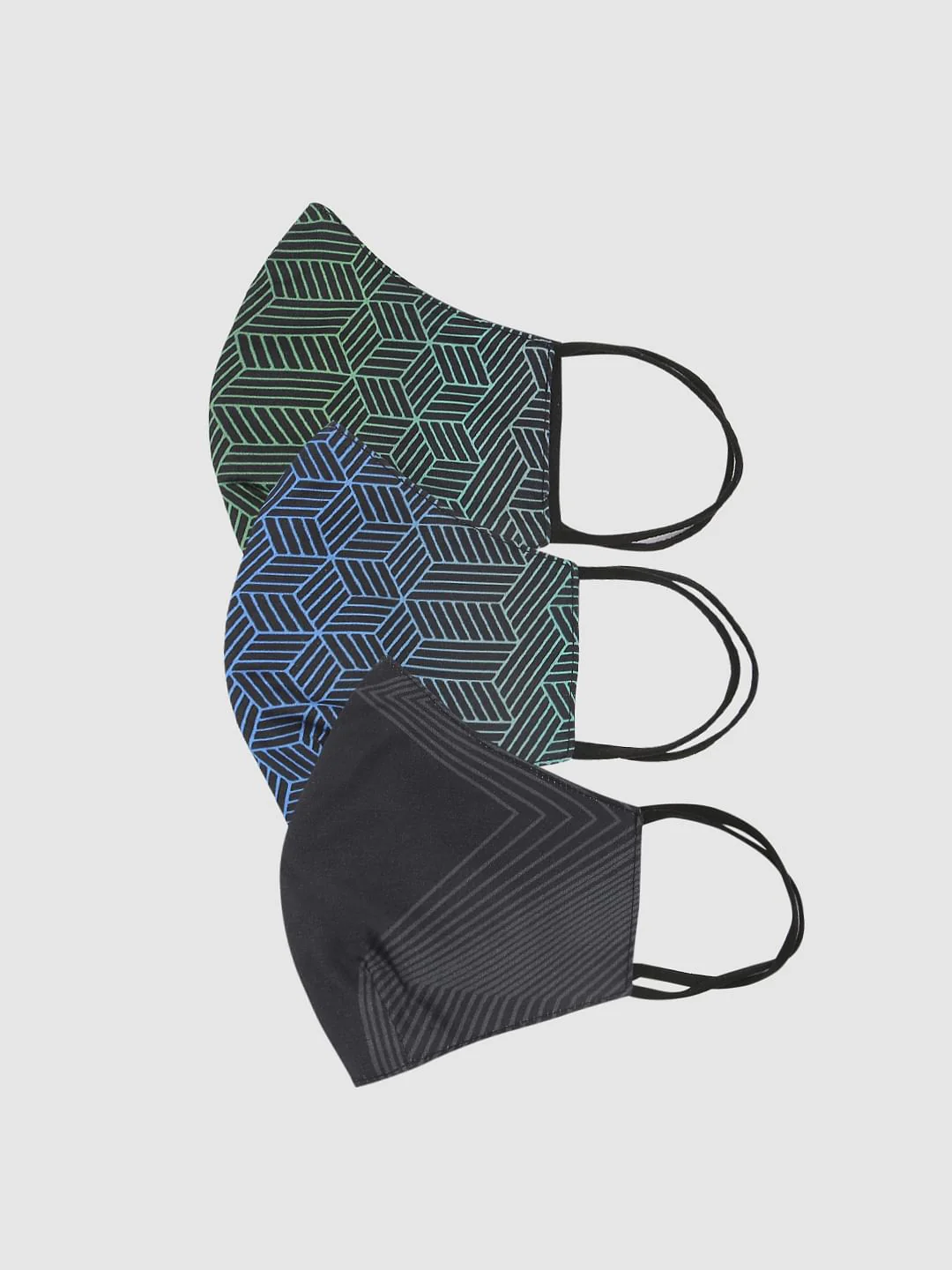 Pack of 3 Black Geometric Print B95 3 PLY Mask