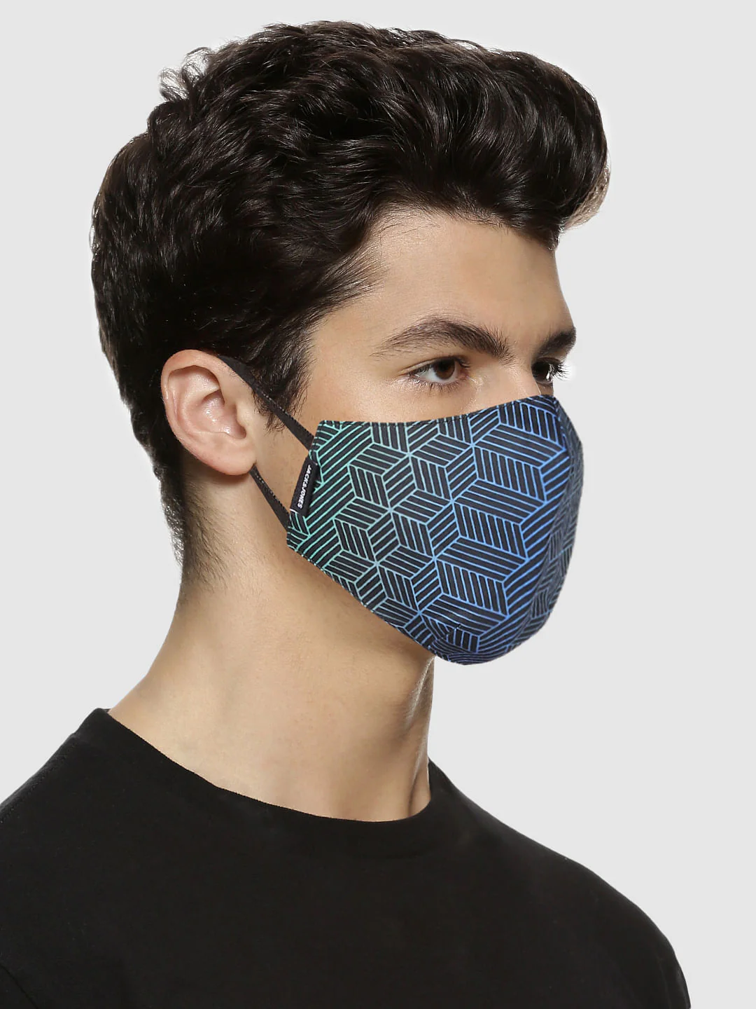Pack of 3 Black Geometric Print B95 3 PLY Mask - Image 3