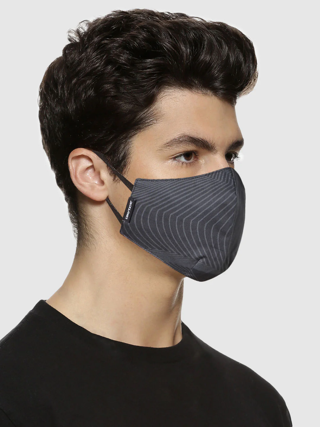 Pack of 3 Black Geometric Print B95 3 PLY Mask - Image 4
