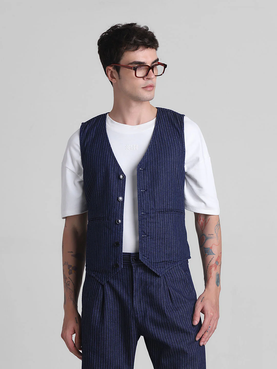 Blue Striped Co-ord Set Denim Waistcoat