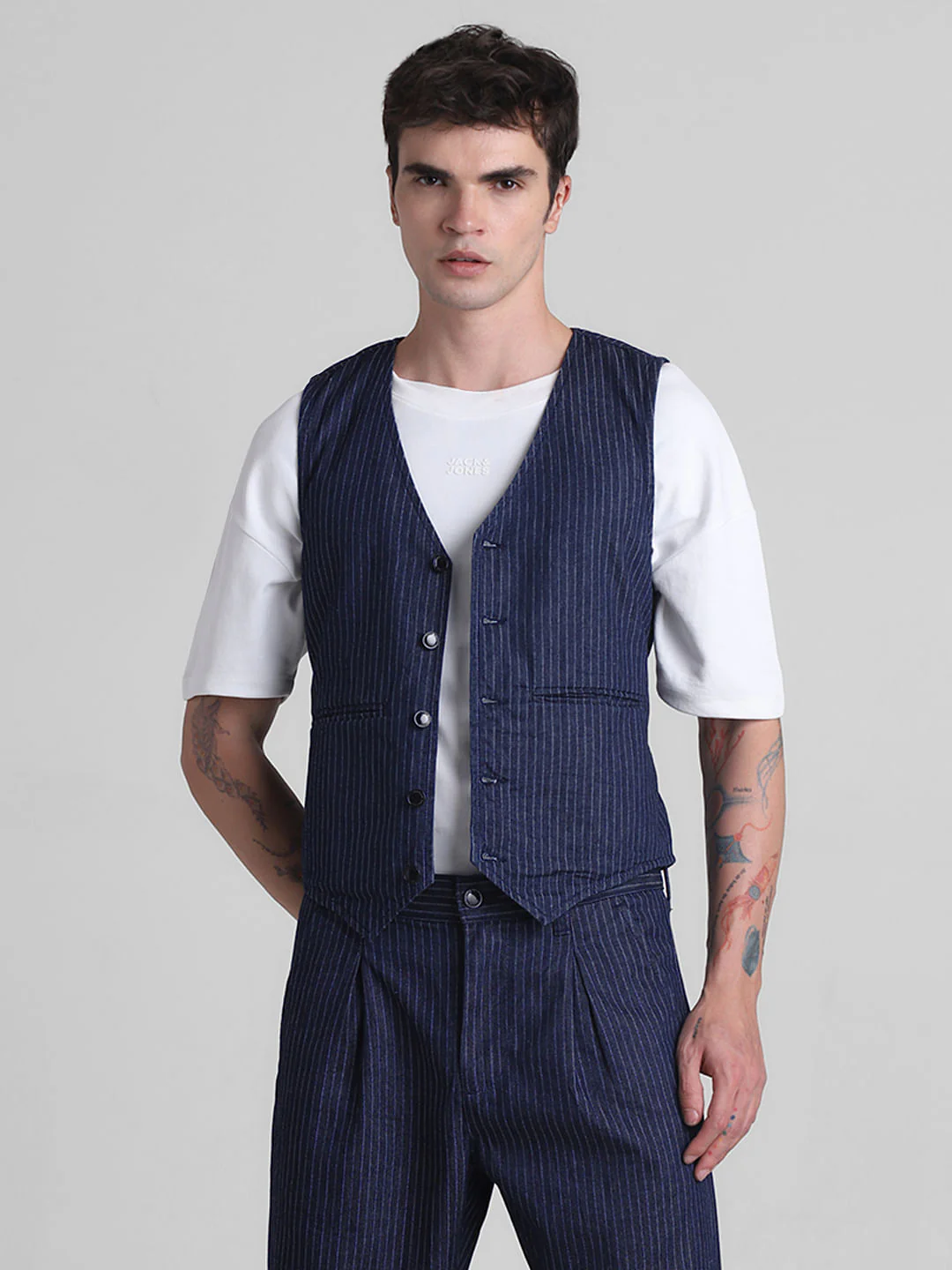 Blue Striped Co-ord Set Denim Waistcoat - Image 2