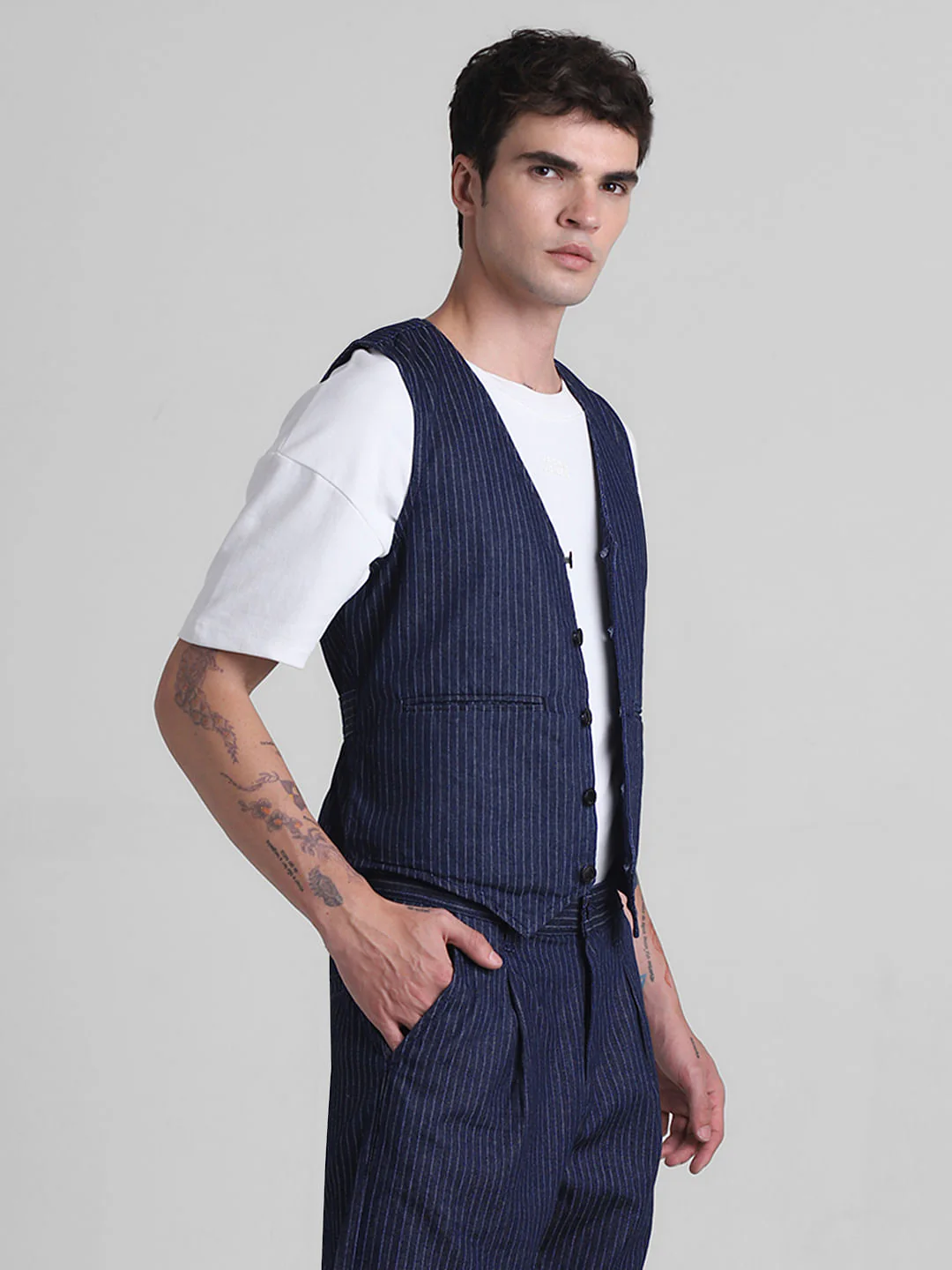 Blue Striped Co-ord Set Denim Waistcoat - Image 3