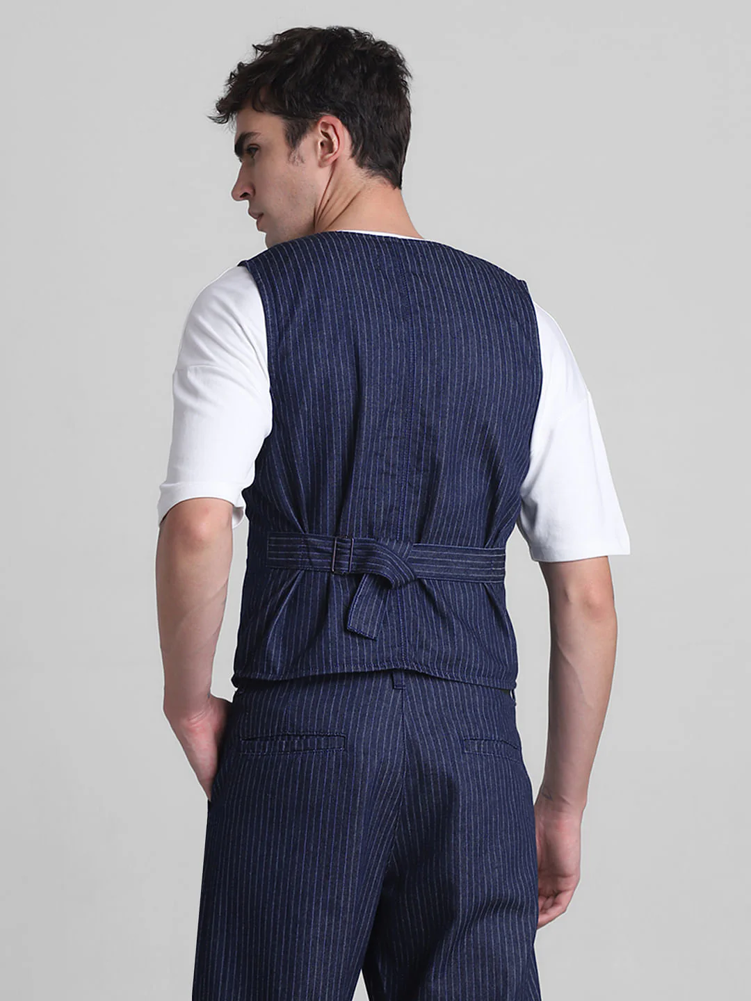 Blue Striped Co-ord Set Denim Waistcoat - Image 4