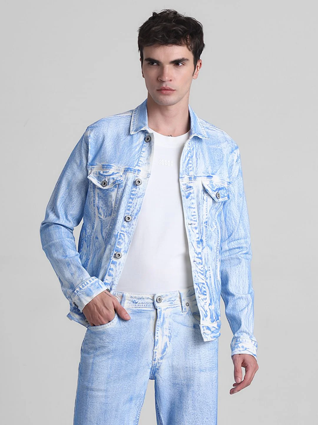 White Washed Co-ord Set Denim Jacket - Image 2
