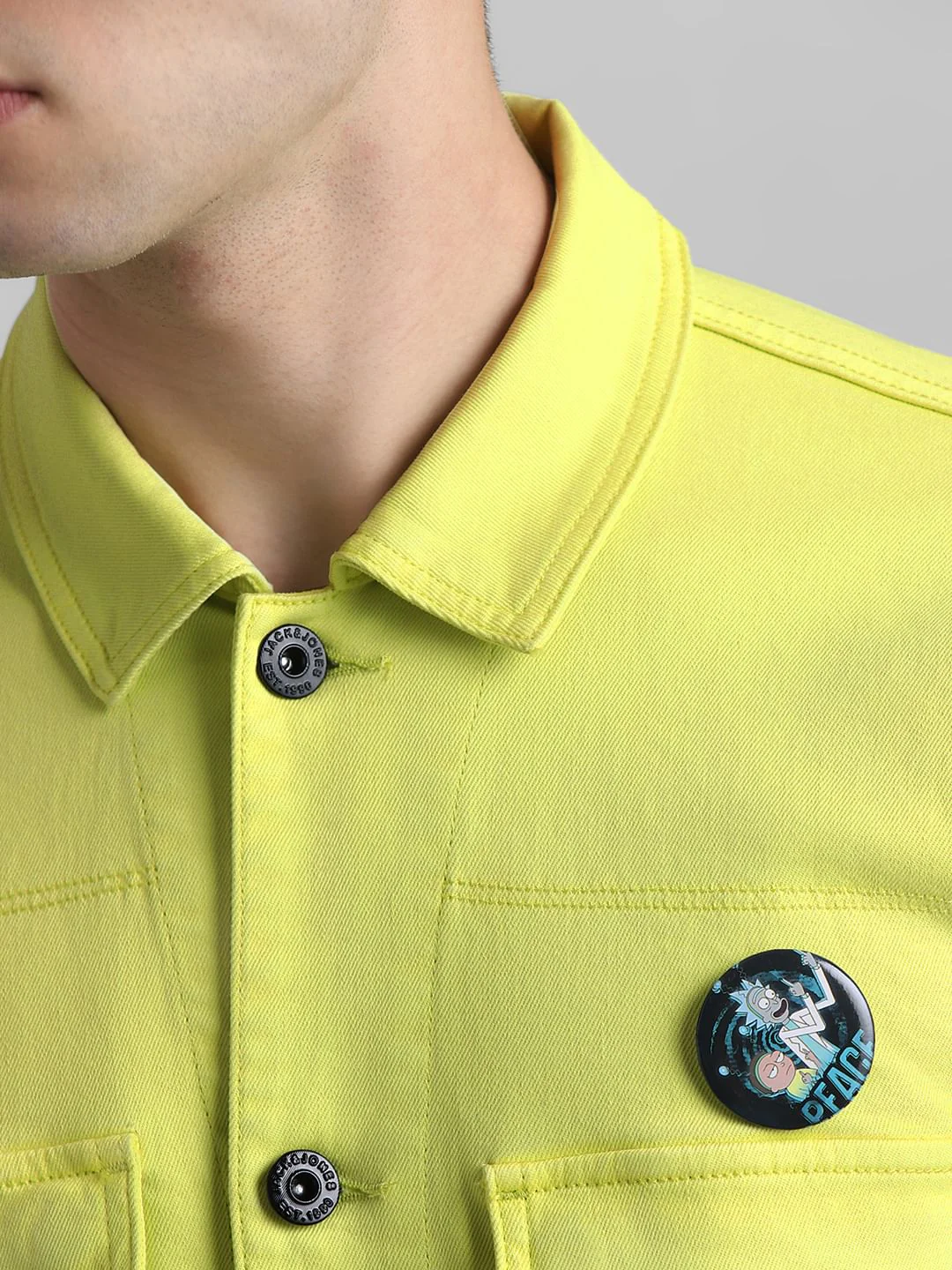 RICK & MORTY Lime Yellow Badge Detail Jacket - Image 5