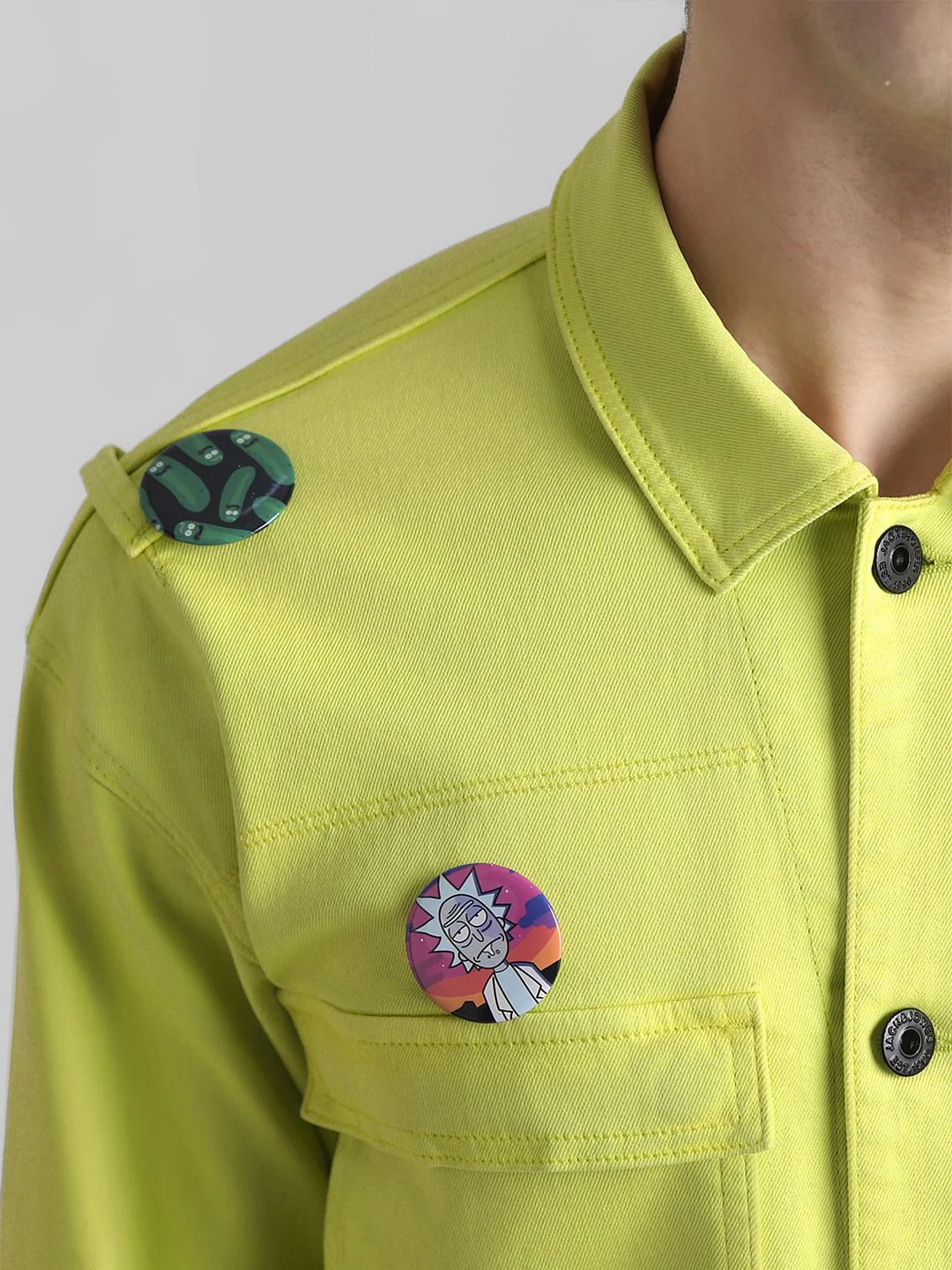 RICK & MORTY Lime Yellow Badge Detail Jacket - Image 6