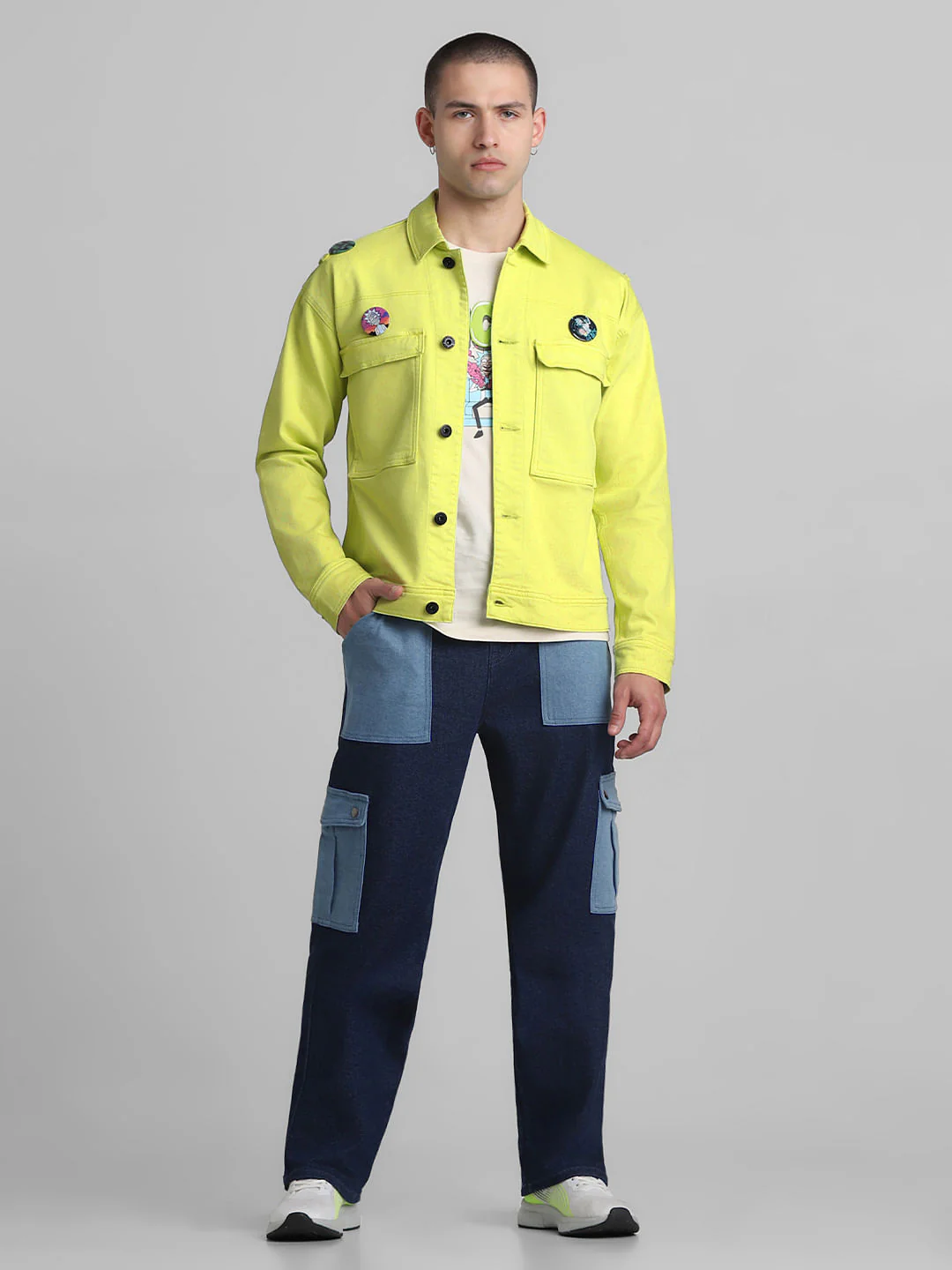 RICK & MORTY Lime Yellow Badge Detail Jacket - Image 7