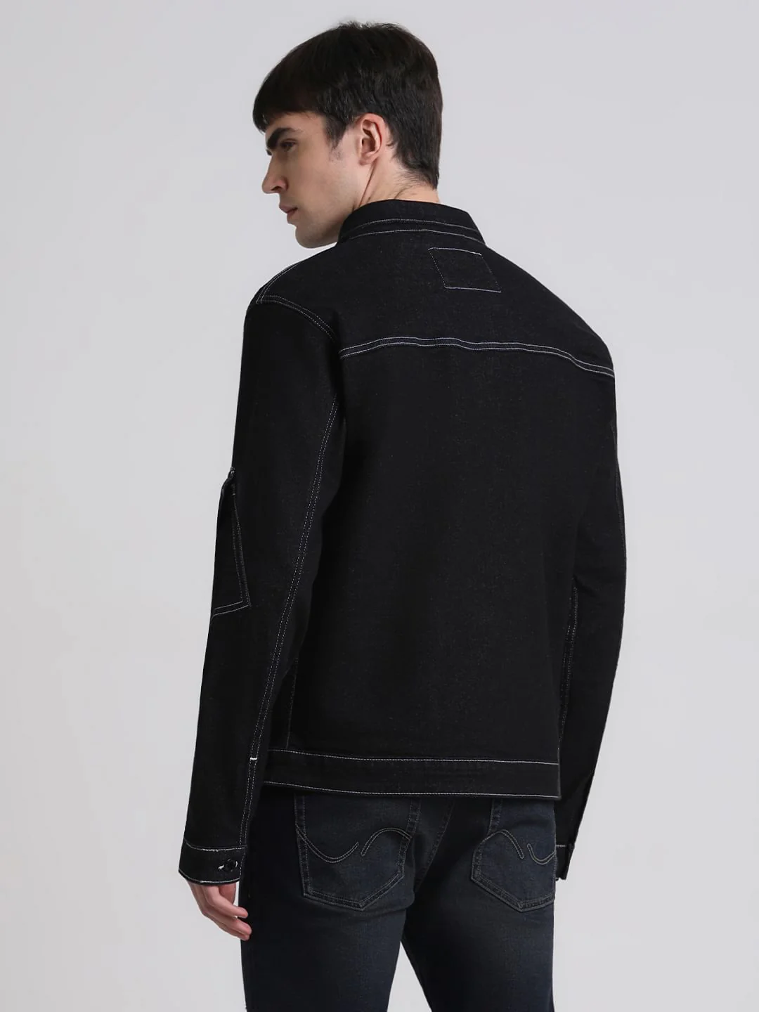Black Contrast Stitch Shacket - Image 4