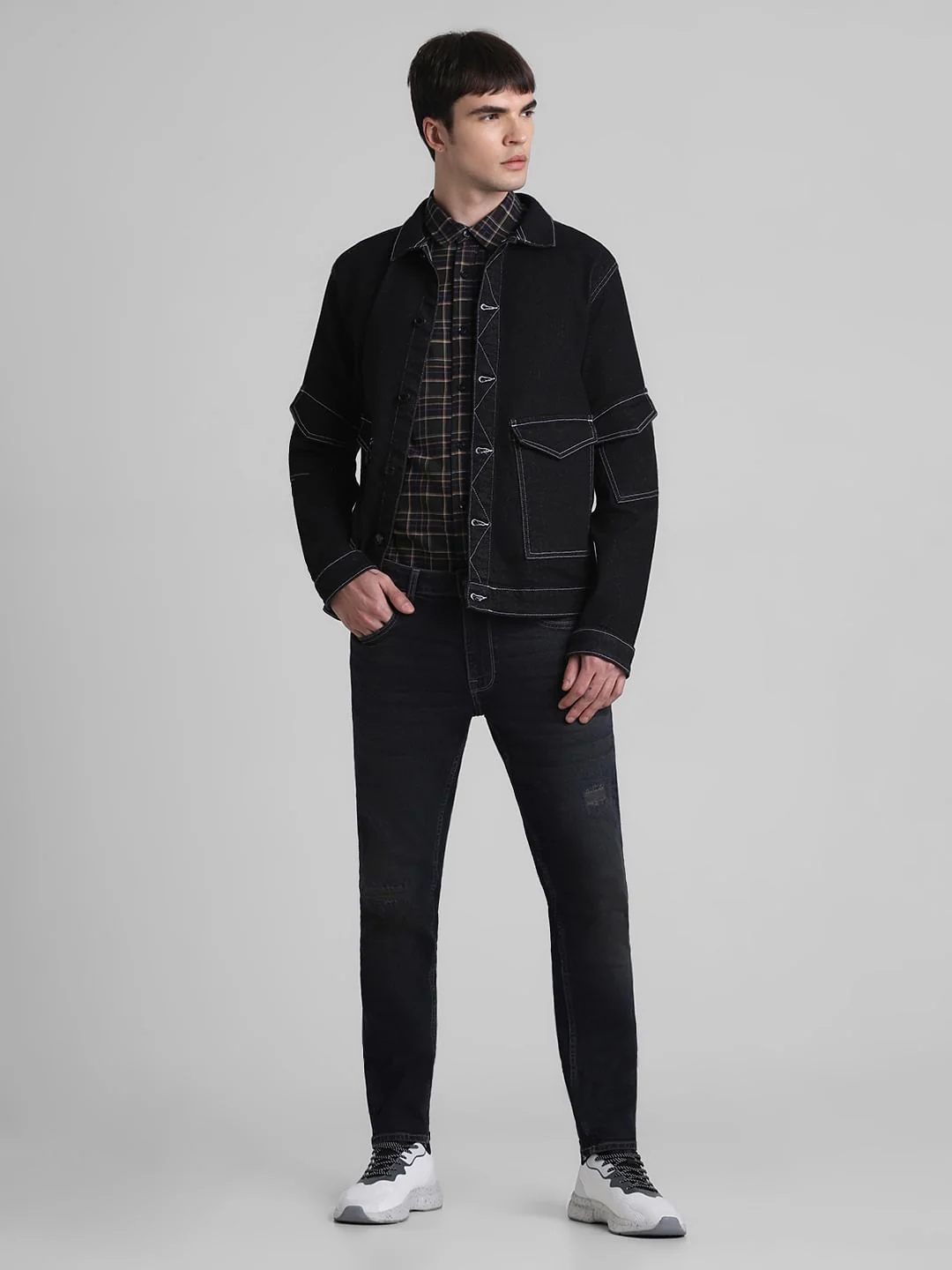 Black Contrast Stitch Shacket - Image 6