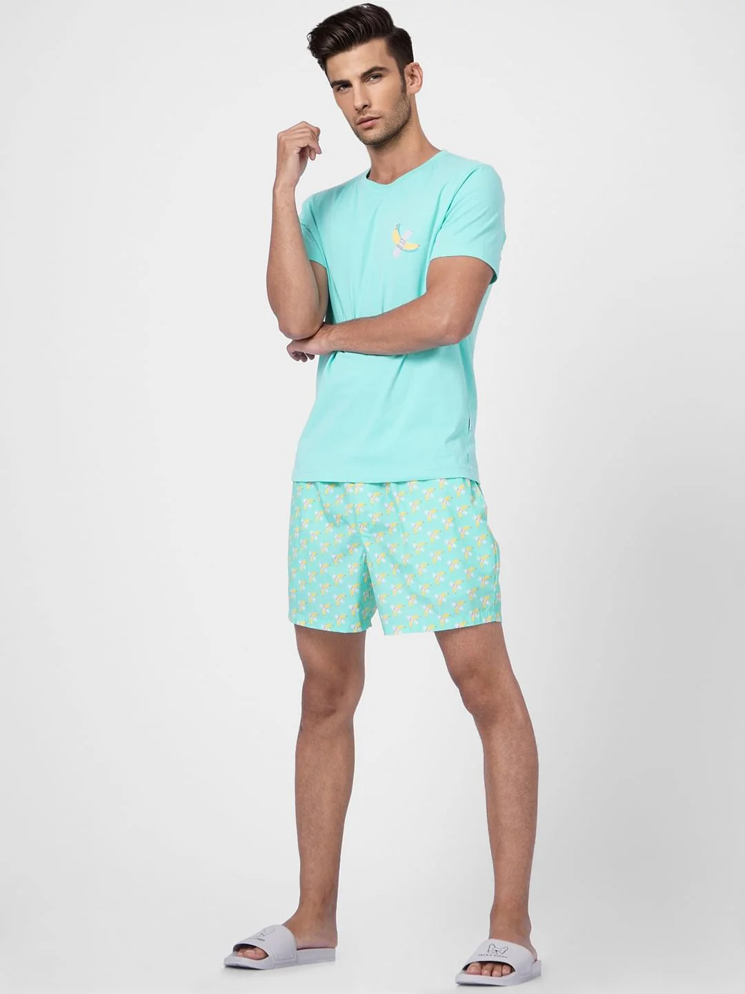 Blue T-shirt & Printed Shorts Set - Image 2