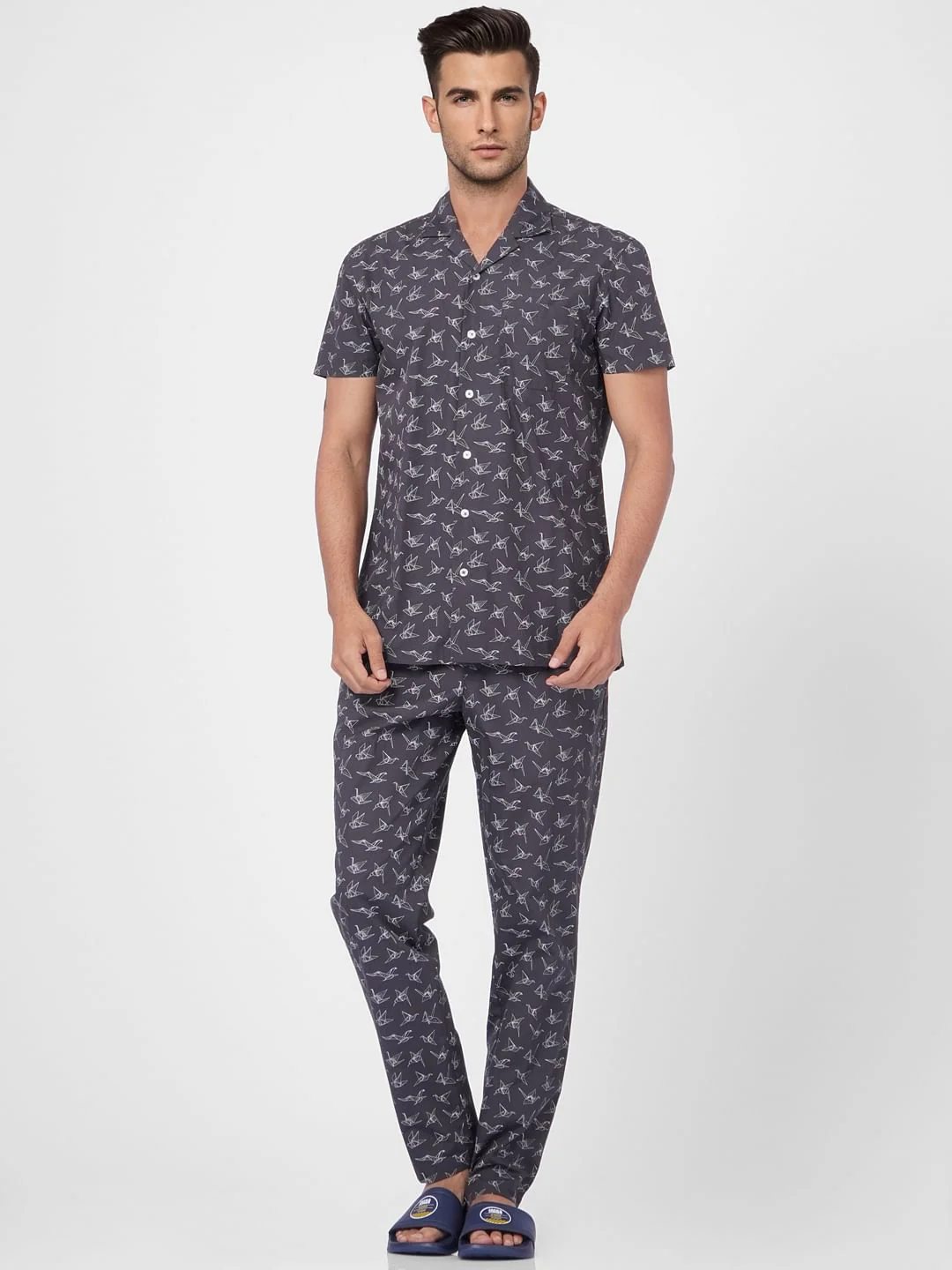 Grey Printed Shirt & Pyjama Set - Image 2