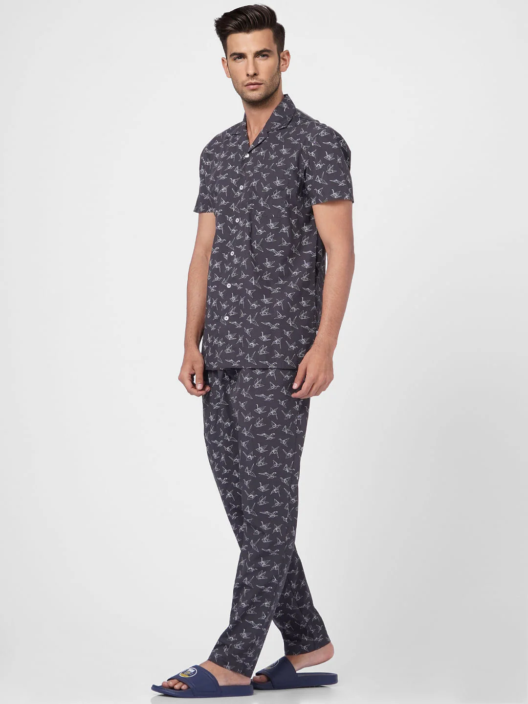 Grey Printed Shirt & Pyjama Set - Image 3