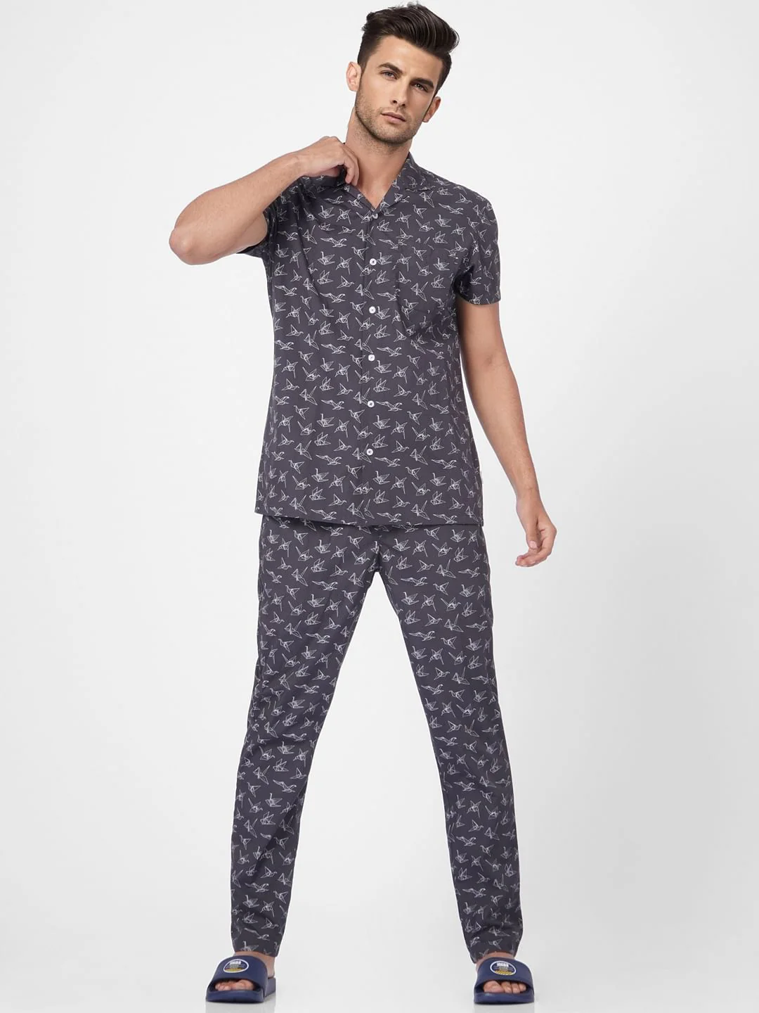 Grey Printed Shirt & Pyjama Set - Image 6
