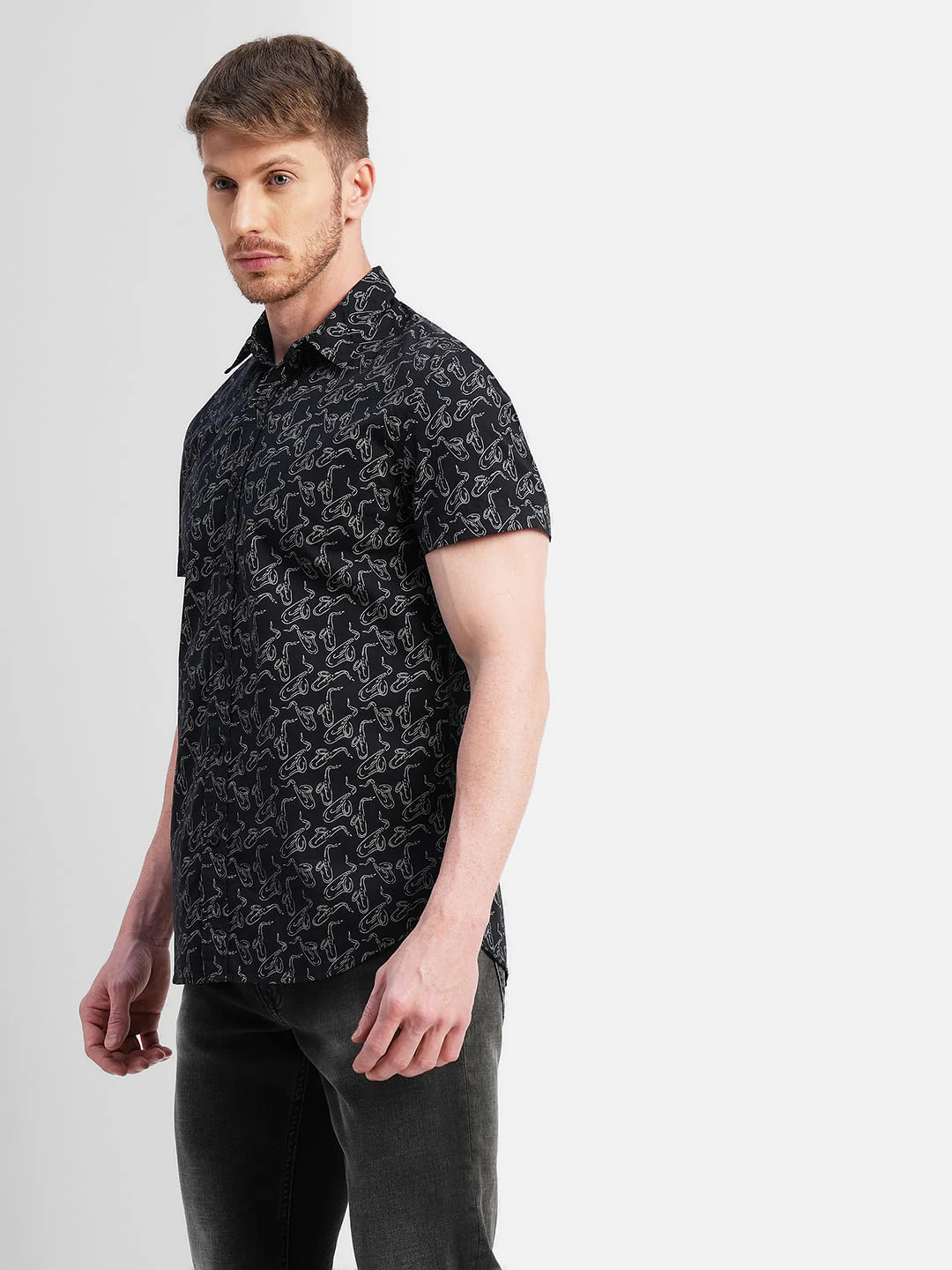 Black All Over Print Short Sleeves Shirt - Image 3