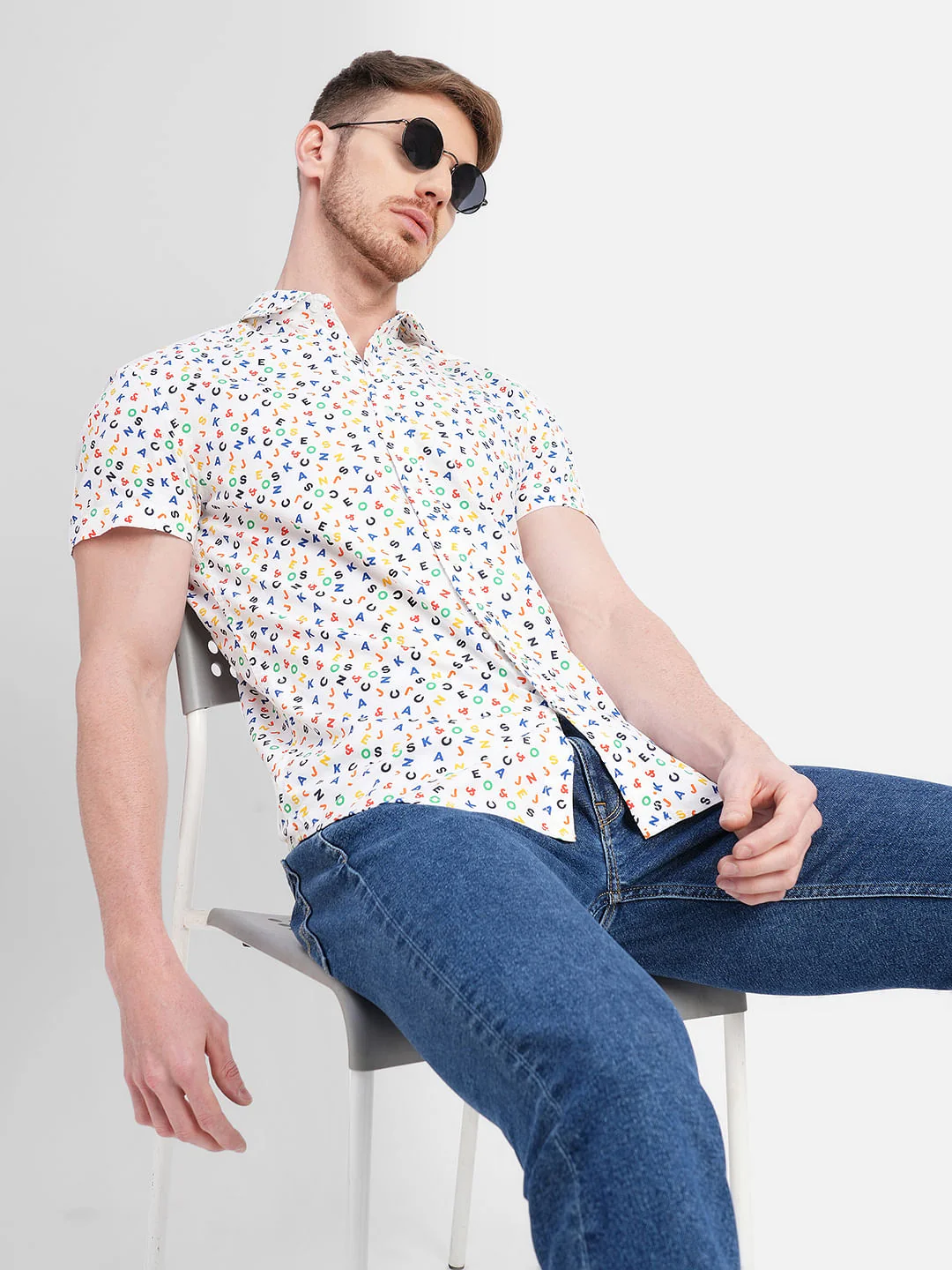 White Logo Print Short Sleeves Shirt