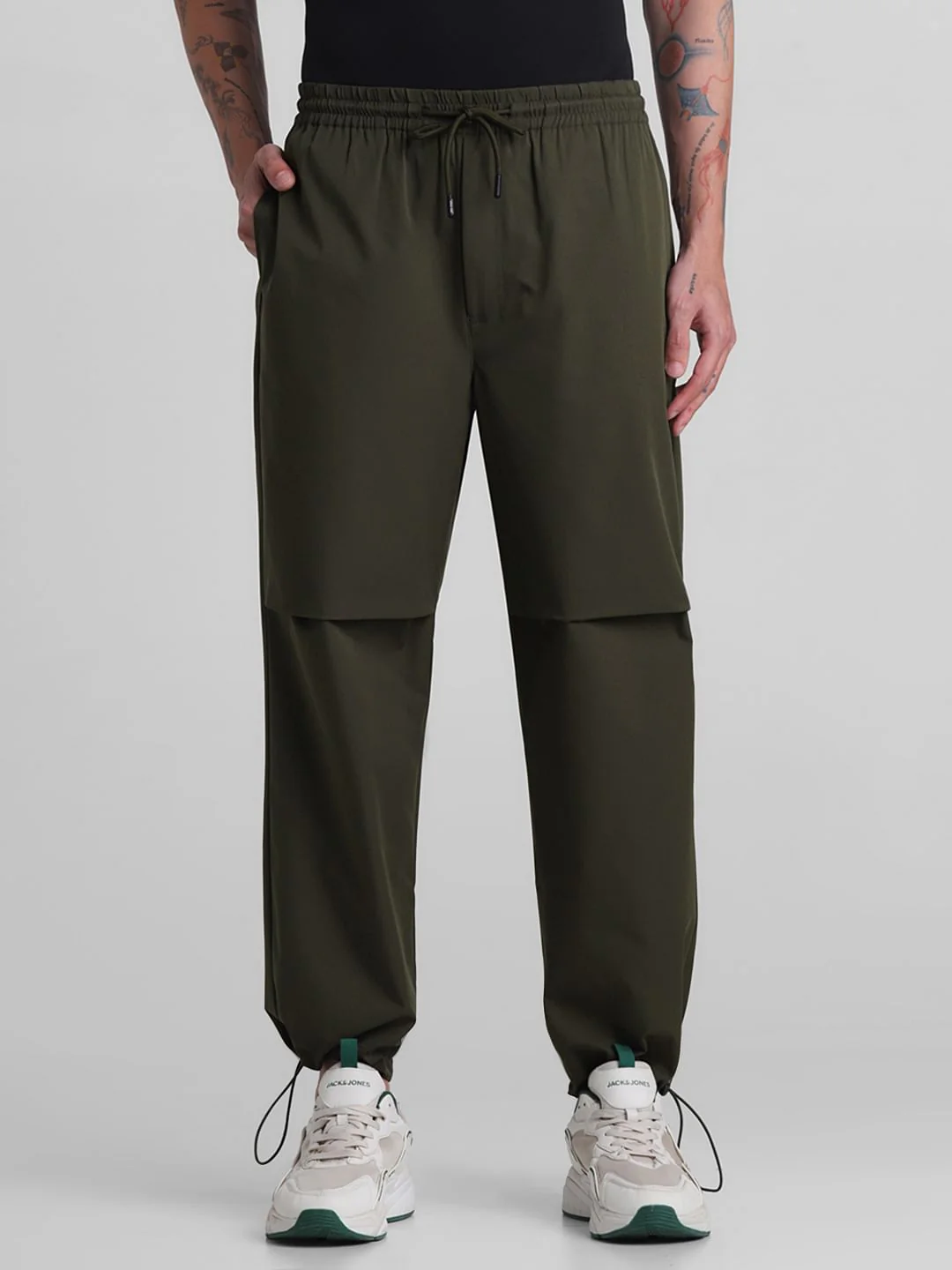 Dark Green Mid Rise Casual Pants