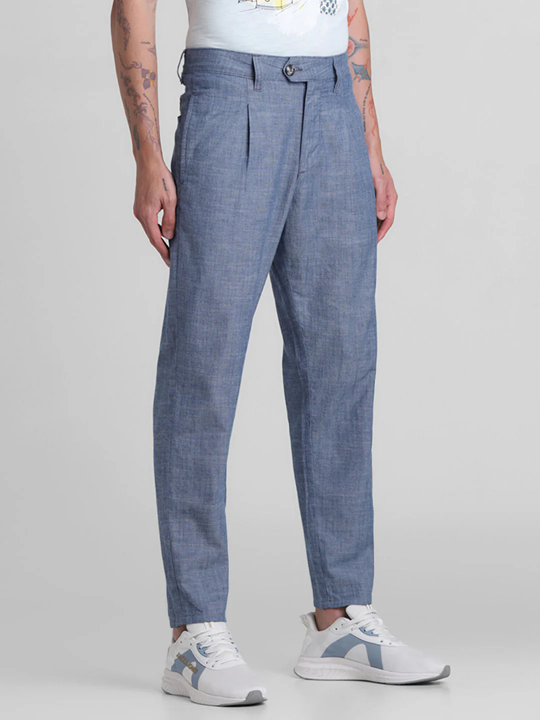 Blue Mid Rise Cotton Pants - Image 2