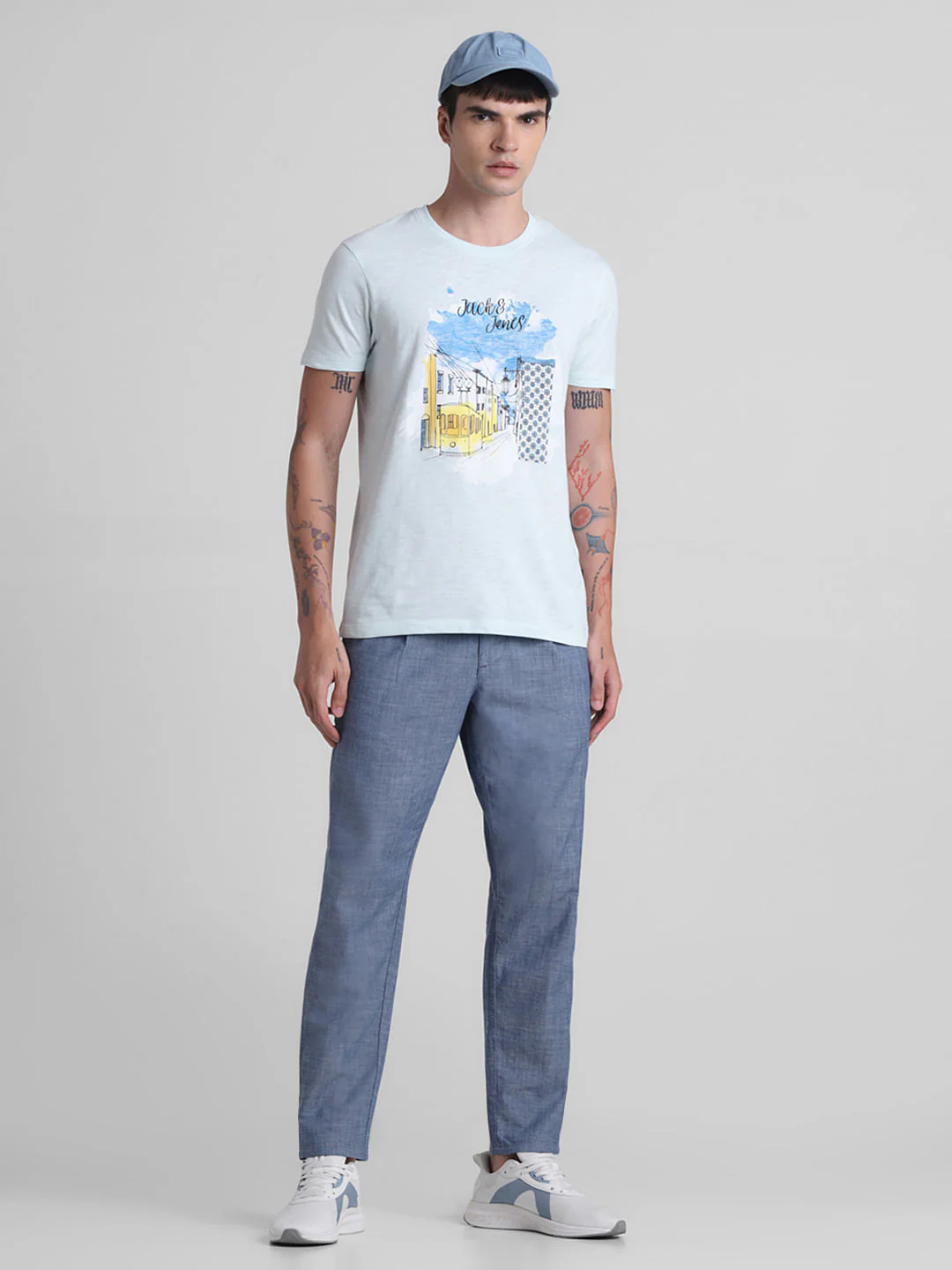 Blue Mid Rise Cotton Pants - Image 5
