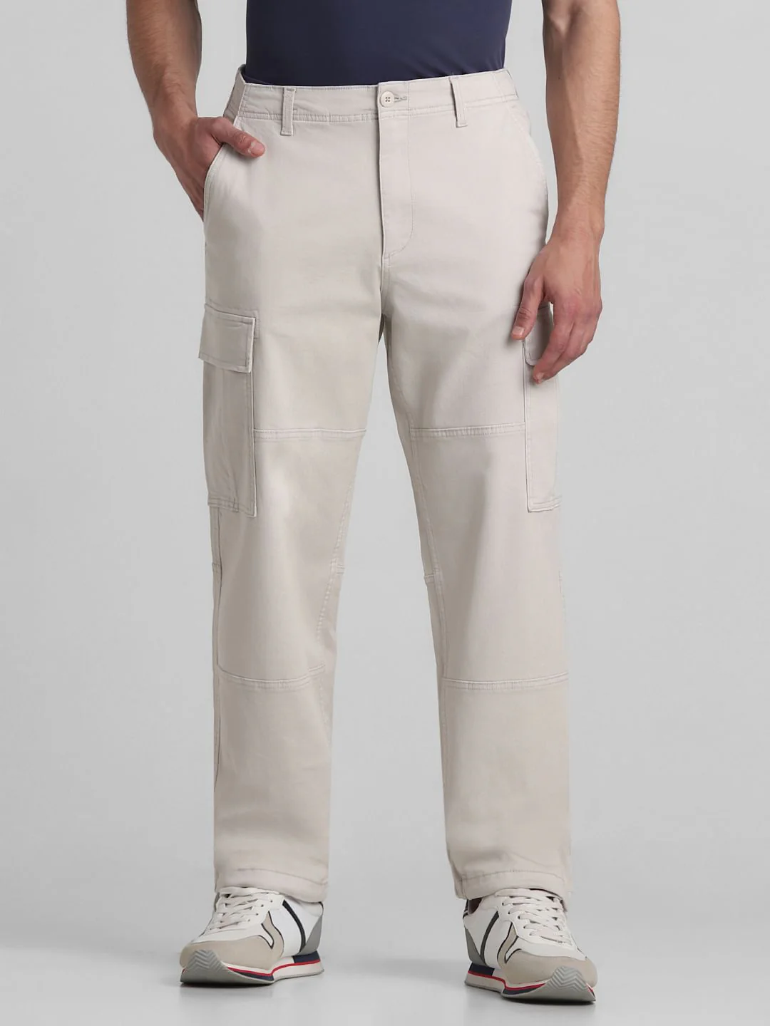 Cream Mid Rise Cargo Pants